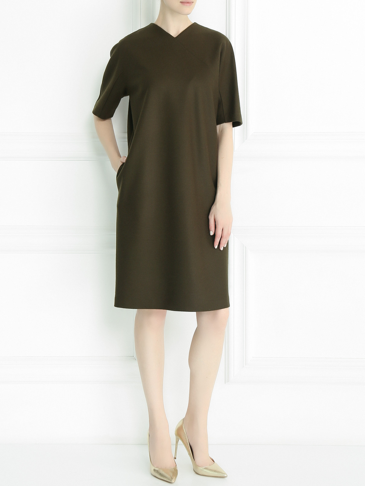 Платье прямого кроя из шерсти Jil Sander  –  Модель Общий вид  – Цвет:  Зеленый