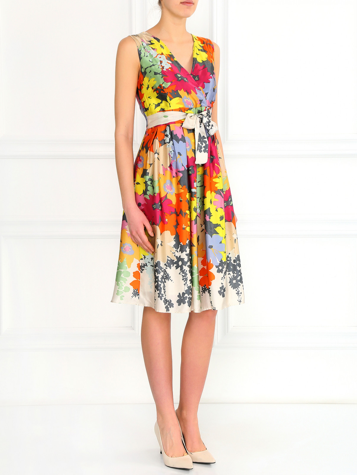 Шелковое платье с цветочным узором Devernois  –  Модель Общий вид  – Цвет:  Узор