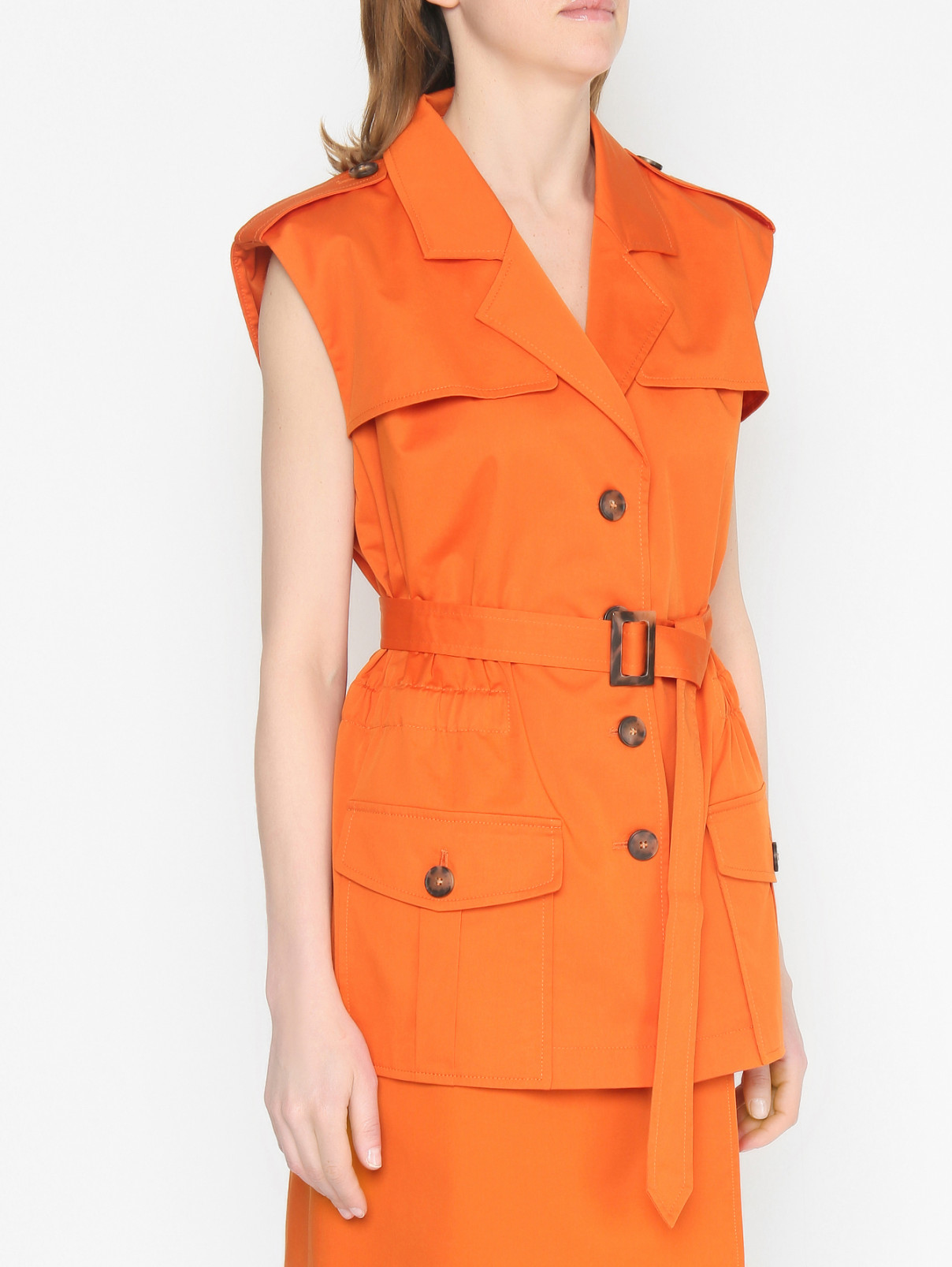 Жилет из хлопка с карманами Luisa Spagnoli  –  МодельВерхНиз  – Цвет:  Оранжевый