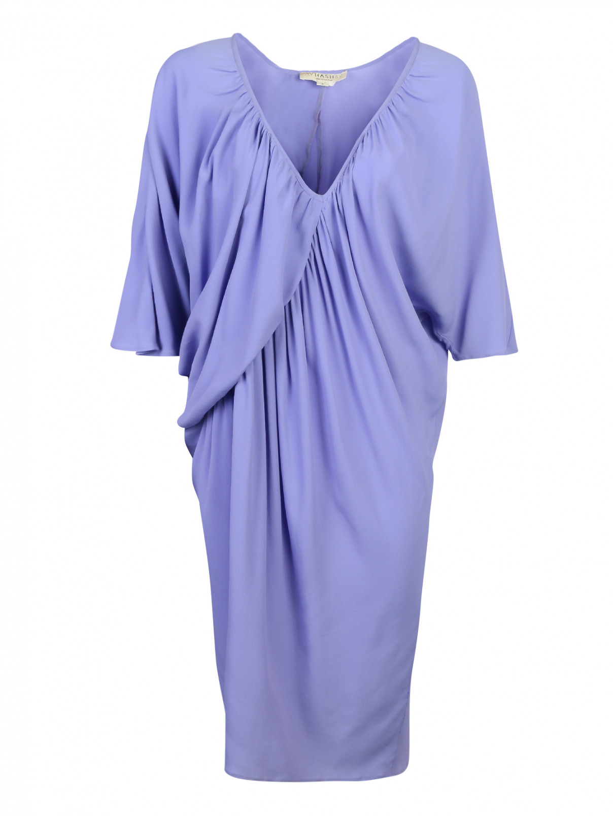 Платье-мини из смешанного шелка с драпировкой Anne Valerie Hash  –  Общий вид  – Цвет:  Фиолетовый