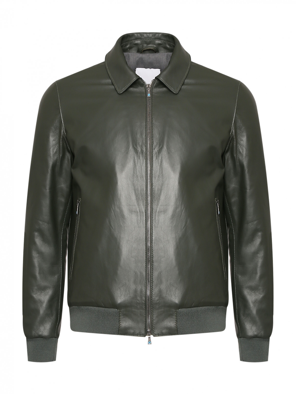 Куртка из кожи на молнии Giampaolo  –  Общий вид  – Цвет:  Зеленый
