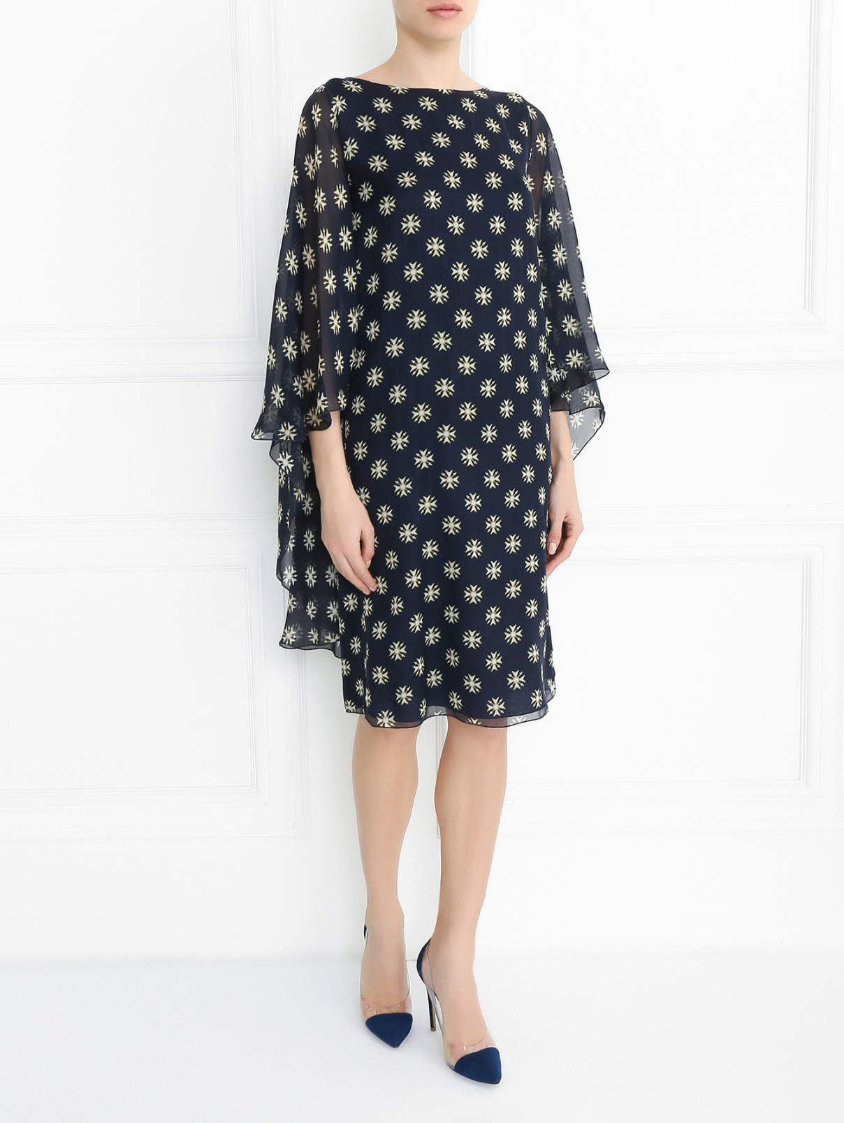 Платье-мини прямого кроя из шелка с узором Alberta Ferretti  –  Модель Общий вид  – Цвет:  Узор