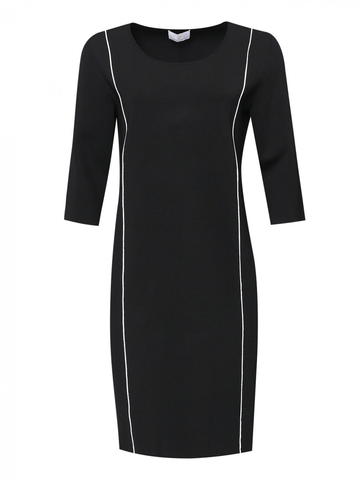 Платье-футляр трикотажное с контрастной отделкой Marina Rinaldi  –  Общий вид  – Цвет:  Черный