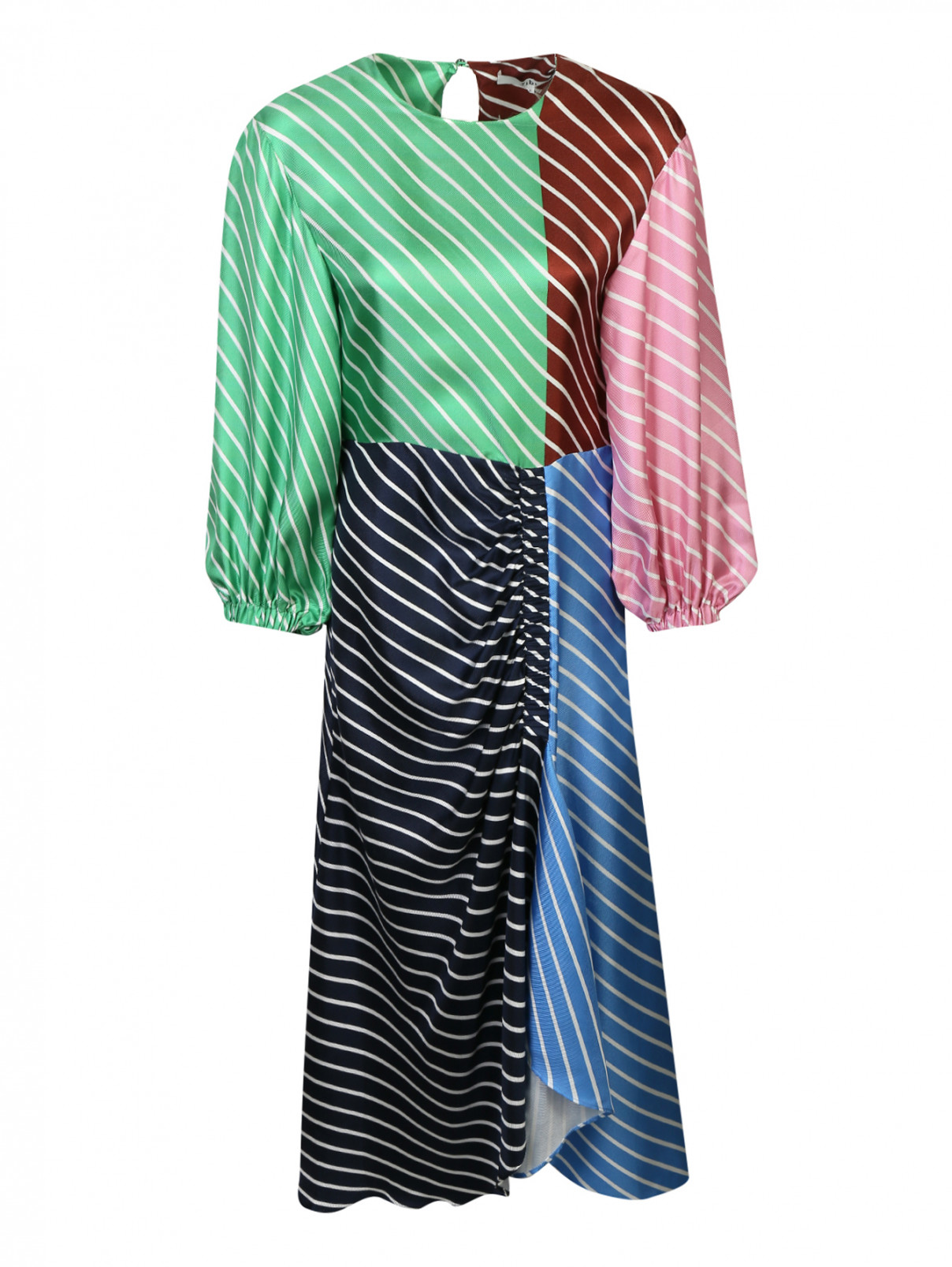 Платье-миди из шелка свободного кроя с узором "полоска" TIBI  –  Общий вид  – Цвет:  Узор