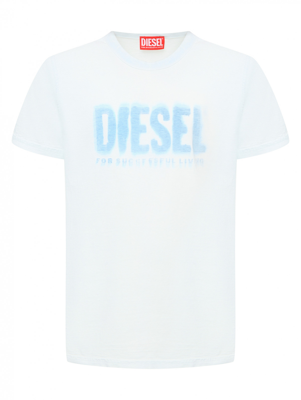Футболка с узором из хлопка Diesel  –  Общий вид  – Цвет:  Синий