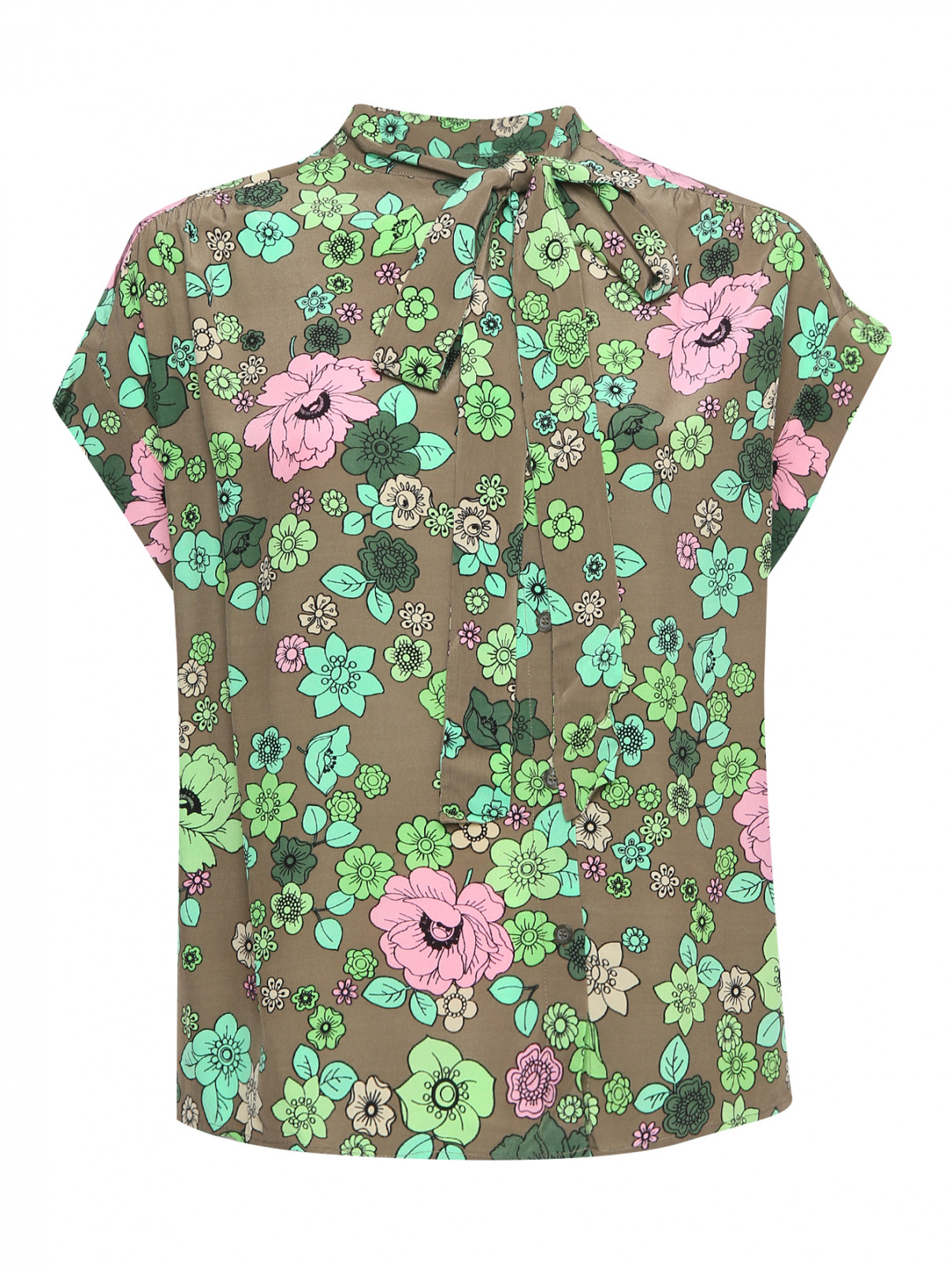 Блуза свободного кроя с цветочным узором BOUTIQUE MOSCHINO  –  Общий вид  – Цвет:  Зеленый