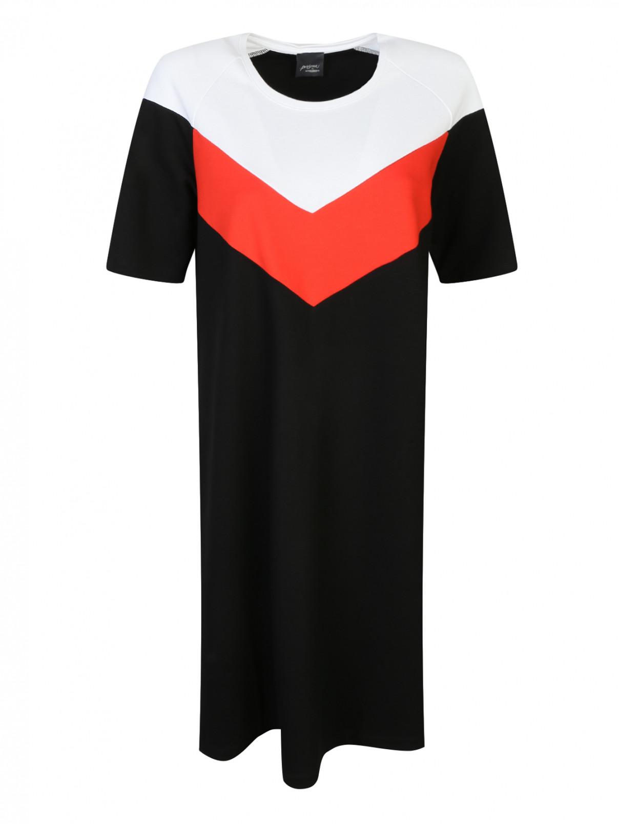 Трикотажное платье с контрастной отделкой Persona by Marina Rinaldi  –  Общий вид  – Цвет:  Черный