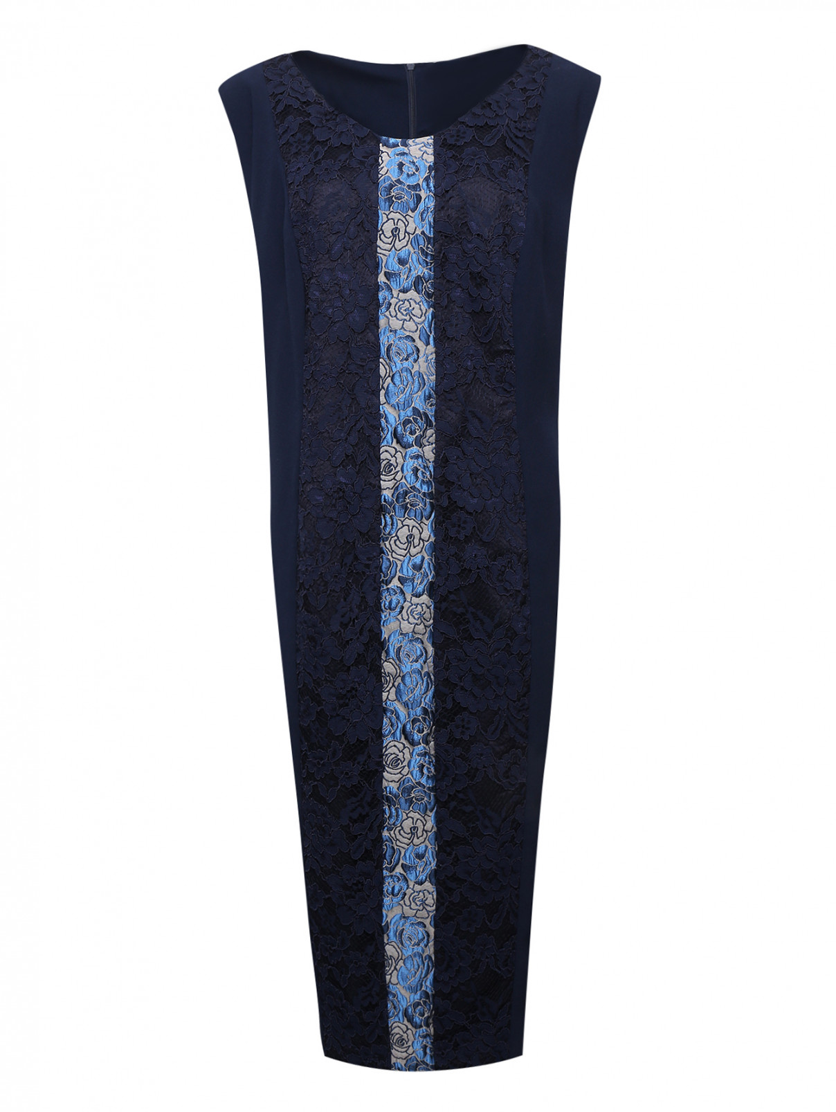 Платье-футляр с кружевной вставкой спереди Marina Rinaldi  –  Общий вид  – Цвет:  Синий