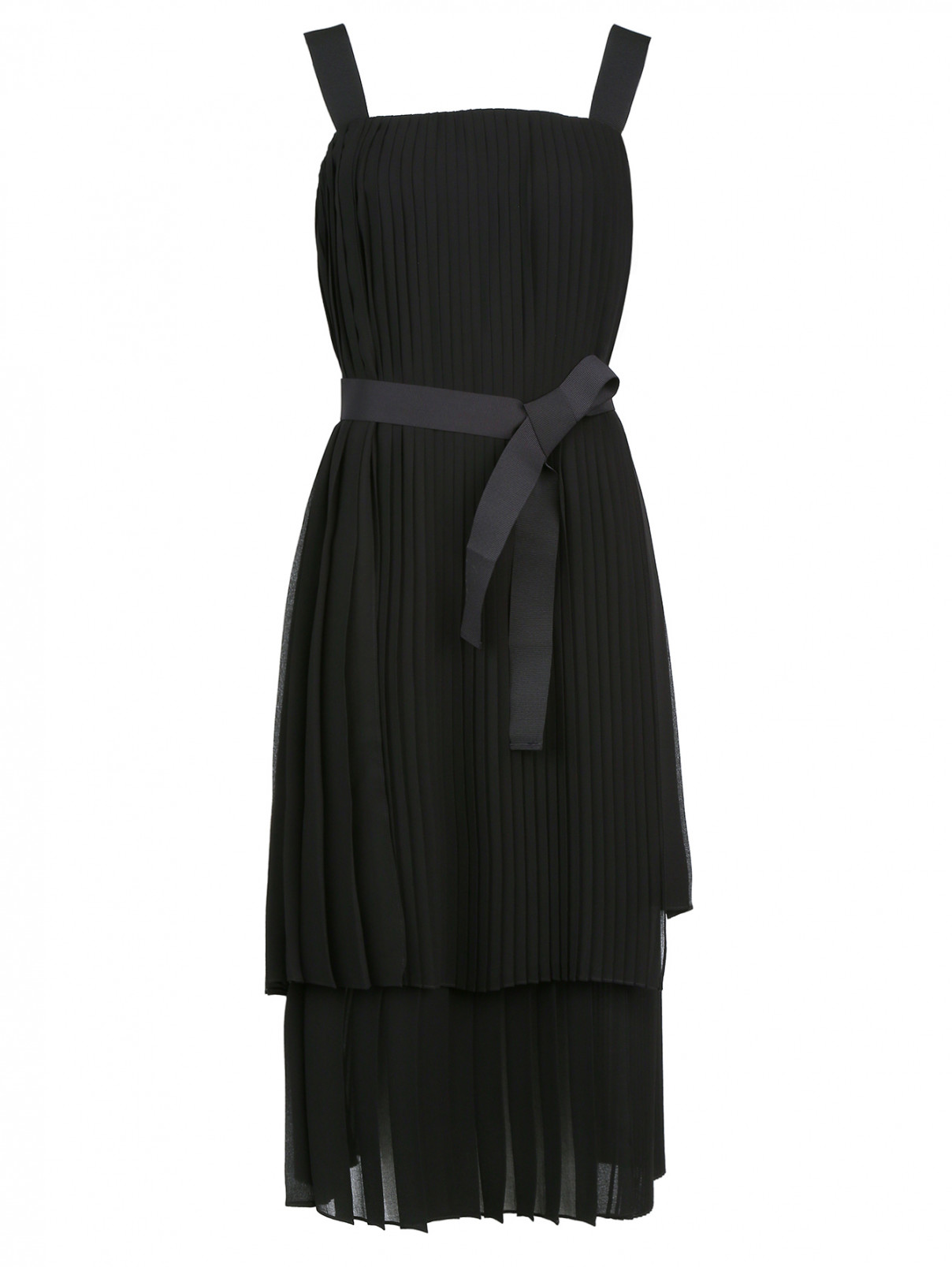 Плиссированое платье на широких бретелях Marina Rinaldi  –  Общий вид  – Цвет:  Черный