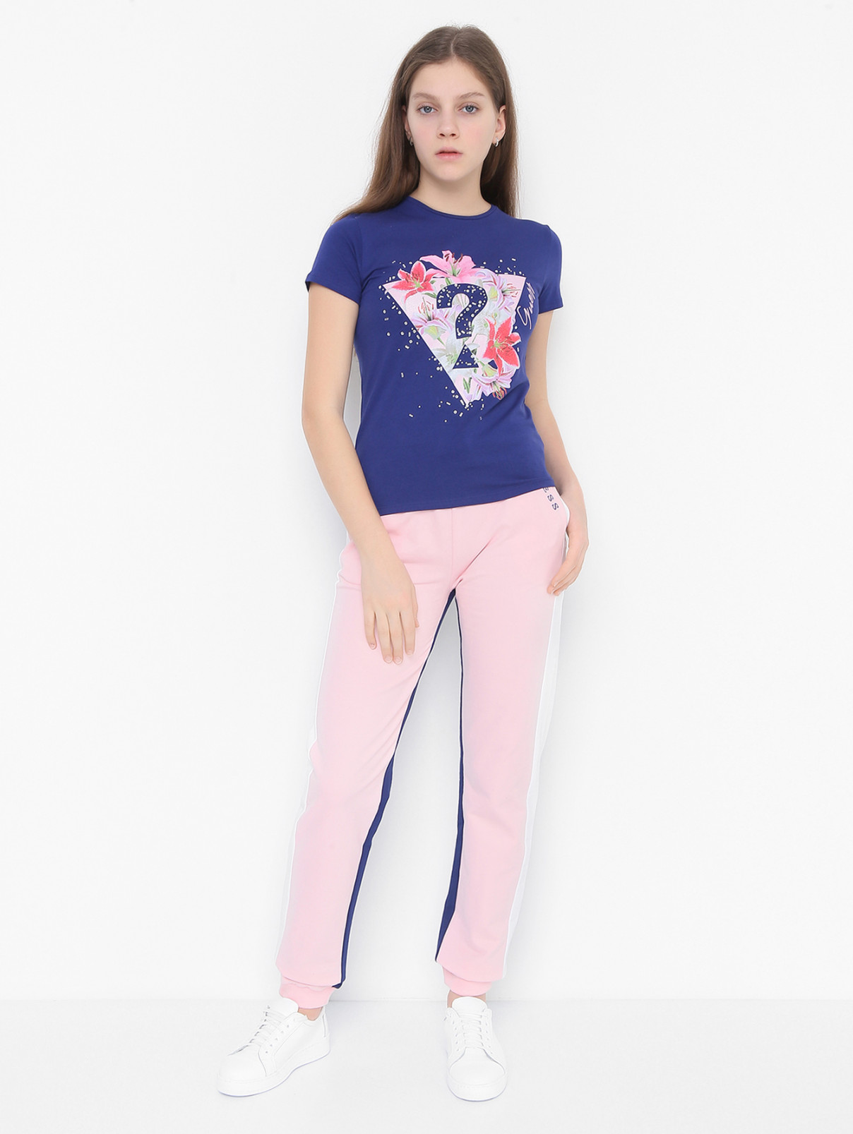 Трикотажные брюки с карманами Guess  –  МодельОбщийВид  – Цвет:  Розовый