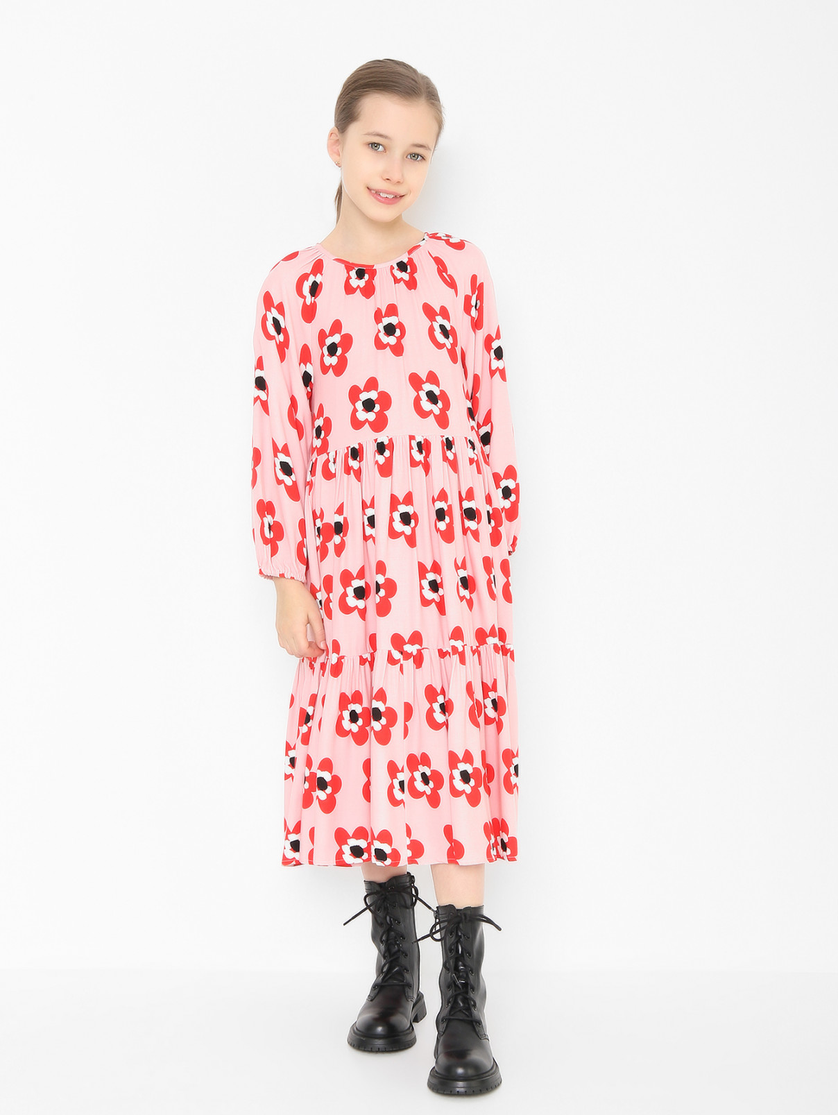 Платье из вискозы с узором Stella McCartney kids  –  МодельОбщийВид  – Цвет:  Узор