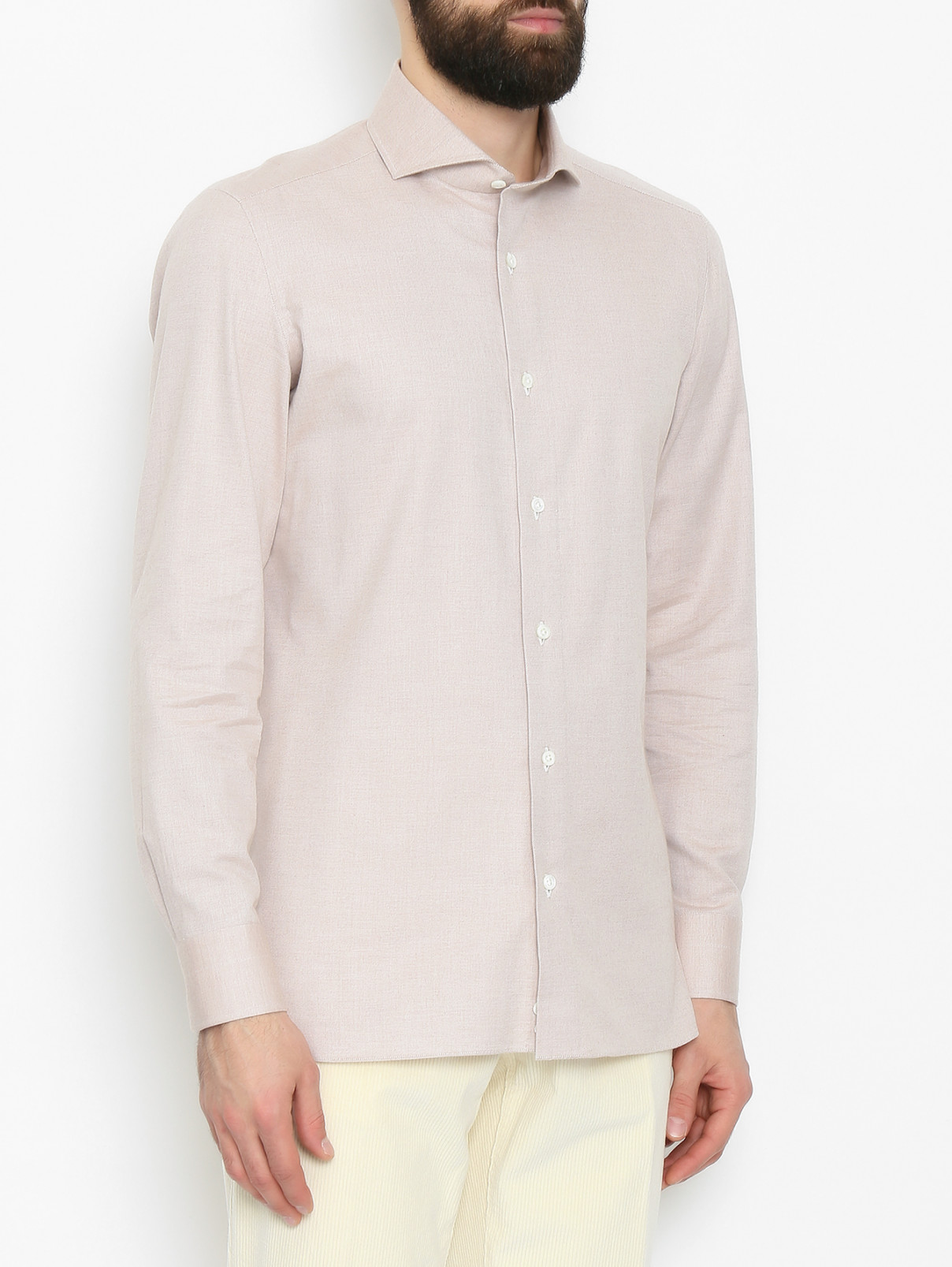 Рубашка из хлопка однотонная Giampaolo  –  МодельВерхНиз  – Цвет:  Бежевый