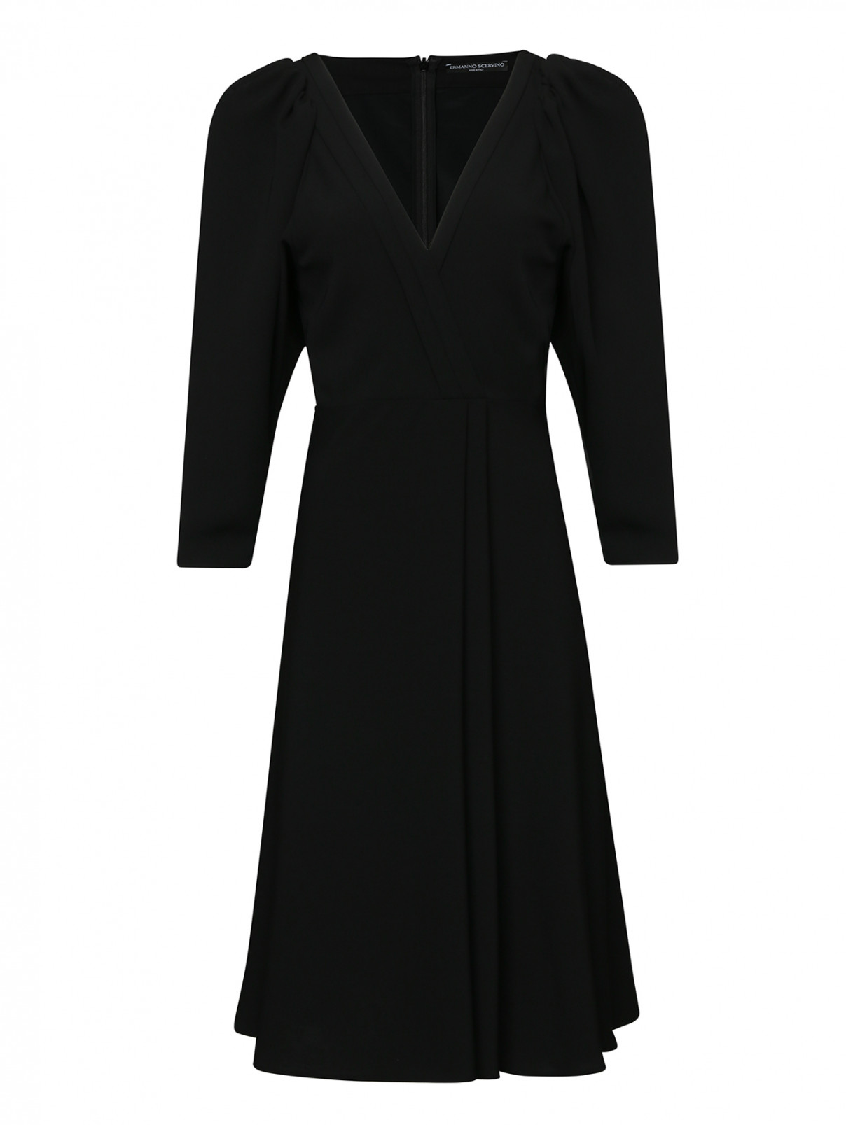 Платье-миди с V-образным вырезом Ermanno Scervino  –  Общий вид  – Цвет:  Черный