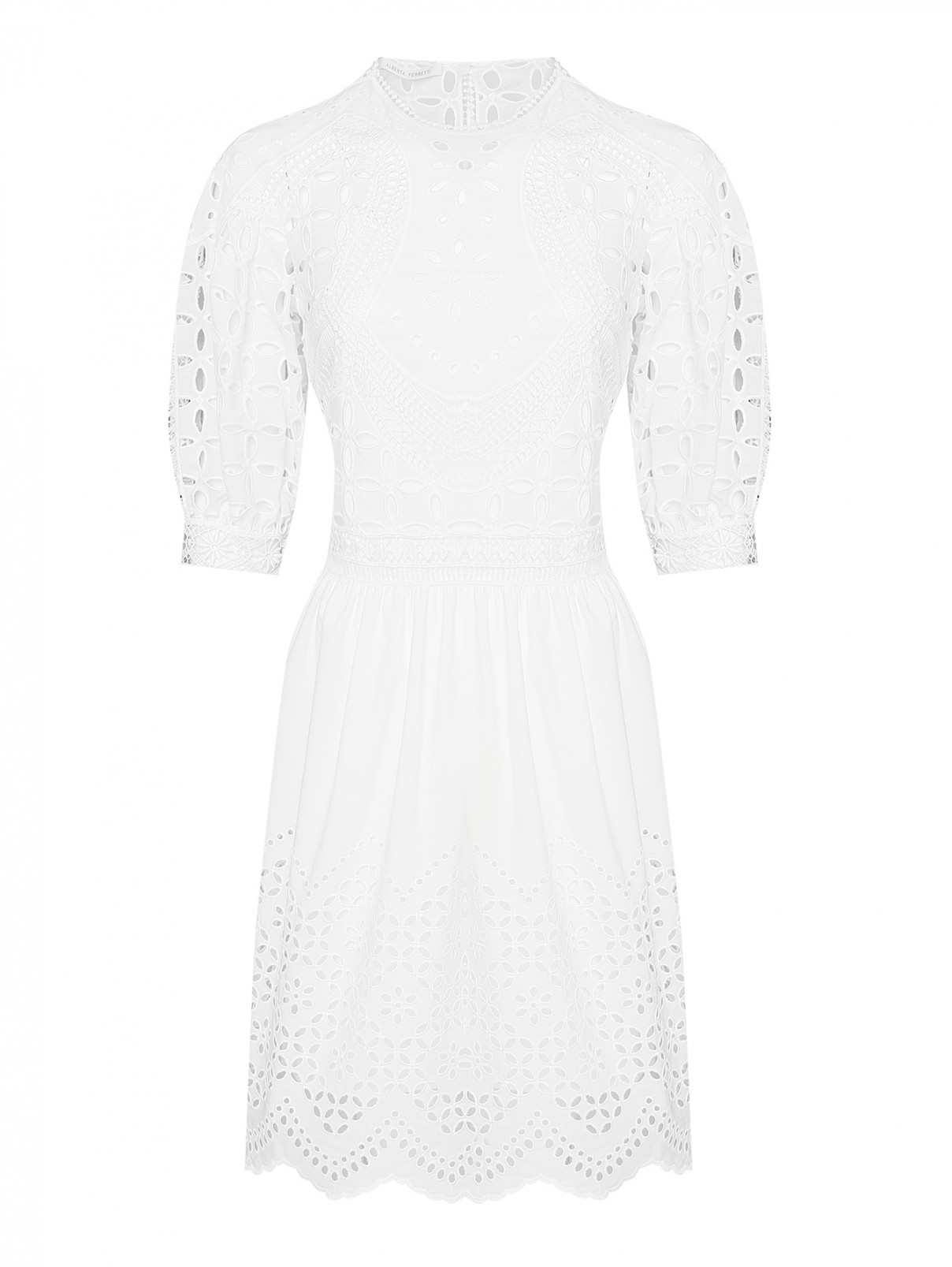 Платье-мини из смешанного хлопка с вышивкой Alberta Ferretti  –  Общий вид  – Цвет:  Белый