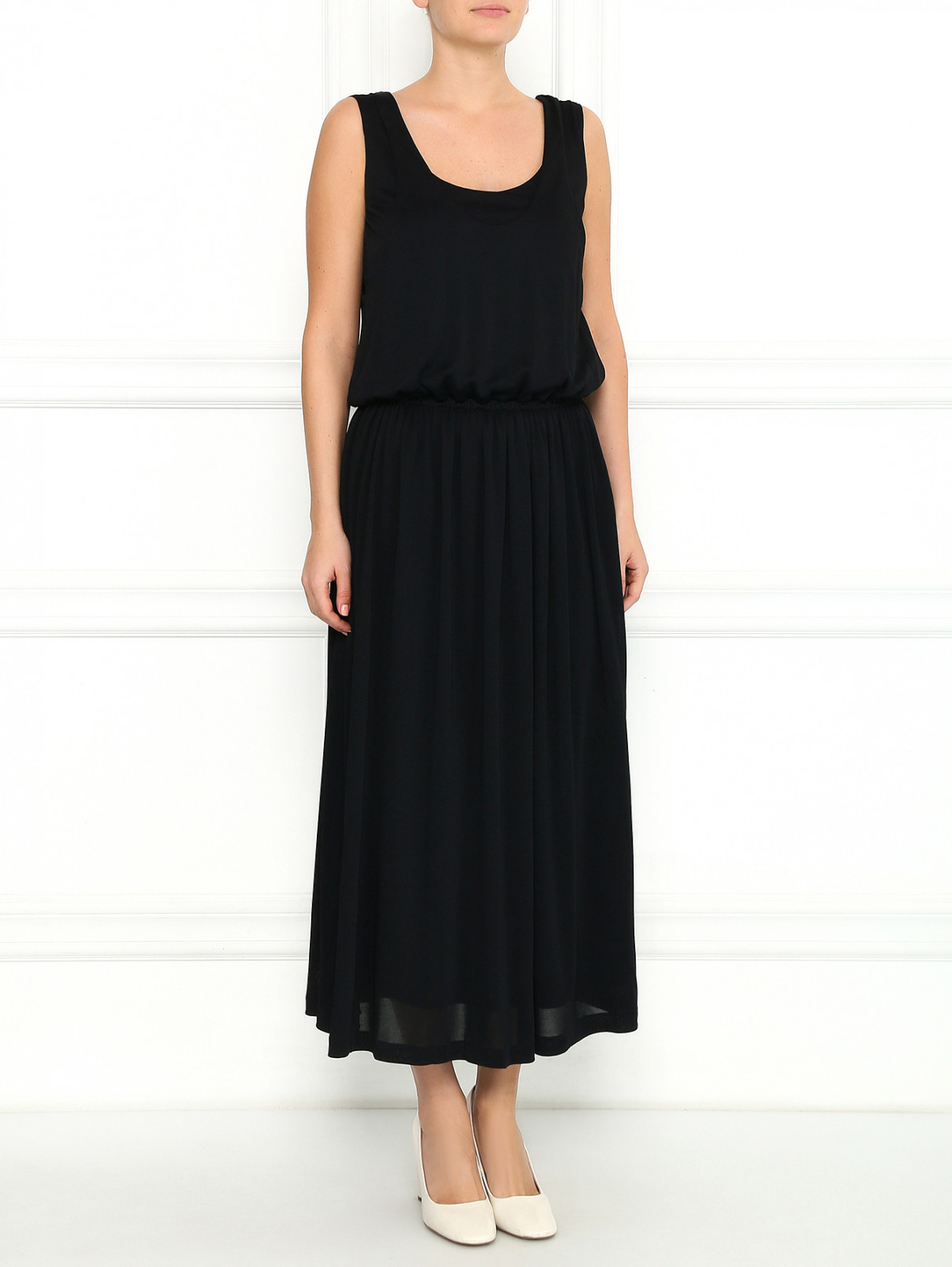 Трикотажное платье-миди Jil Sander  –  Модель Общий вид  – Цвет:  Черный
