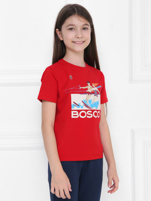 Футболка из хлопка с принтом BOSCO - МодельВерхНиз