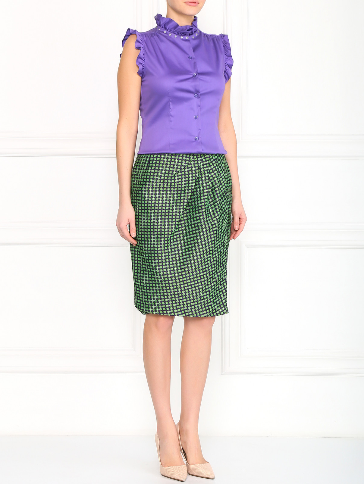 Блуза декорированная стразами Moschino  –  Модель Общий вид  – Цвет:  Фиолетовый