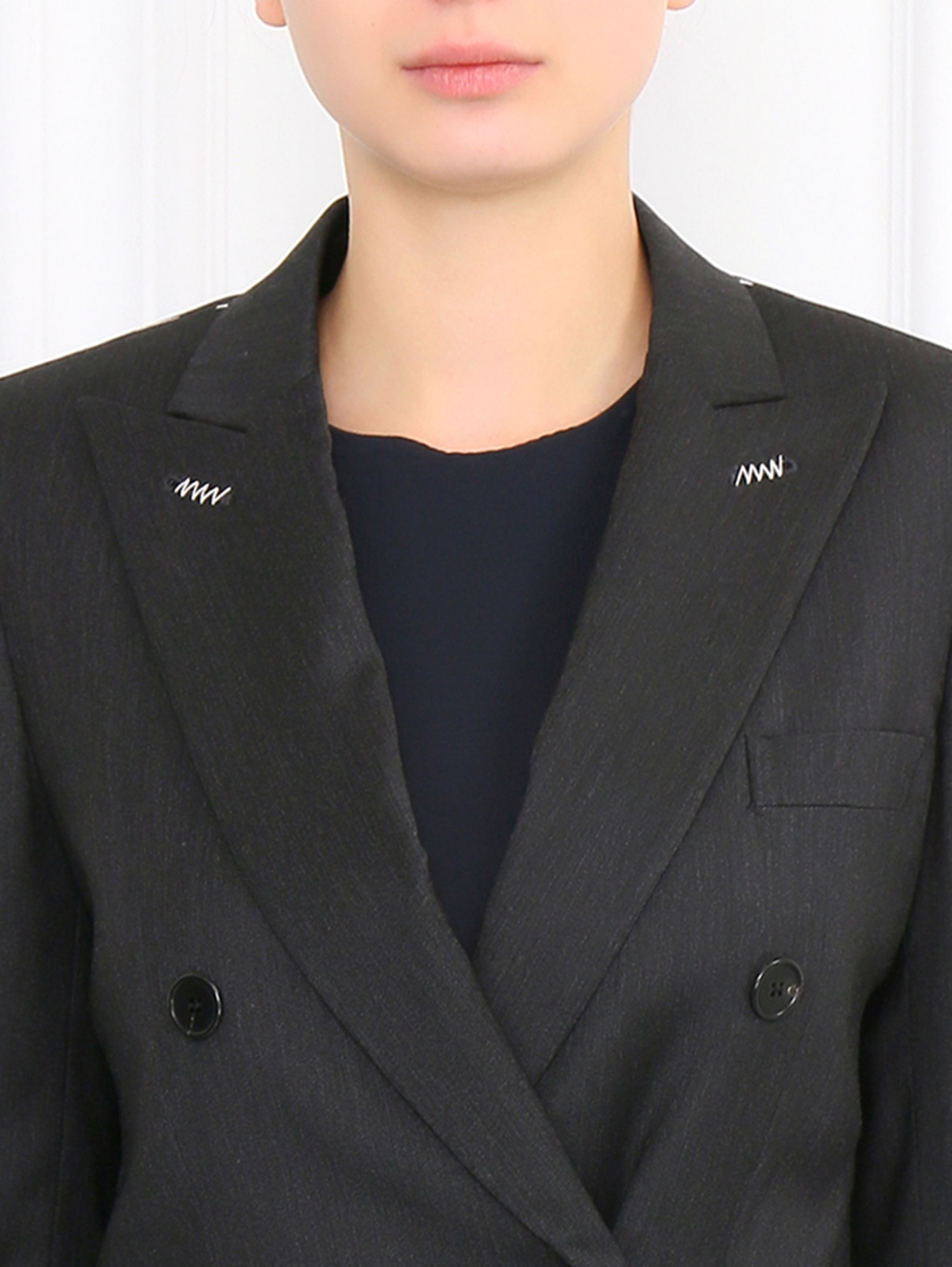Пиджак двубортный из шерсти и шелка Max Mara  –  Модель Общий вид  – Цвет:  Черный