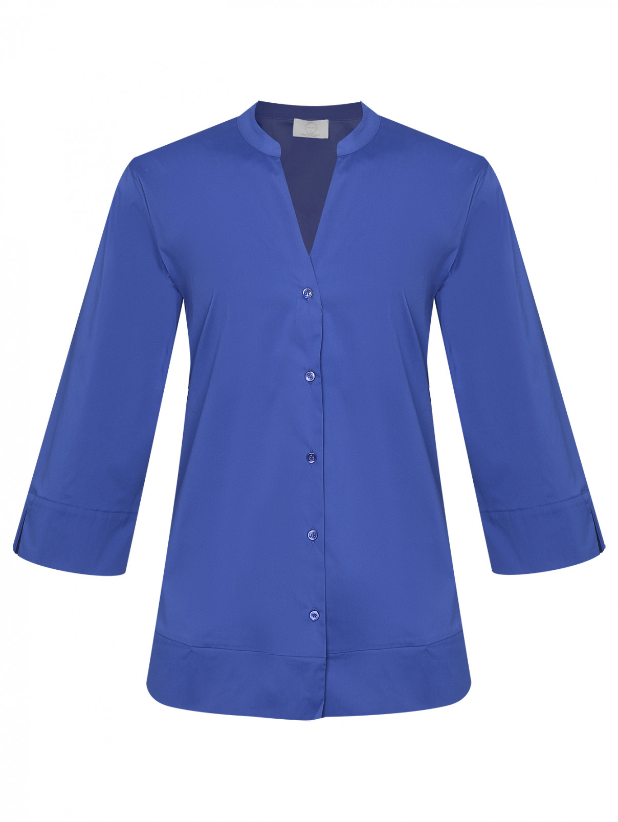 Рубашка из смешанного хлопка на пуговицах Marina Rinaldi  –  Общий вид  – Цвет:  Синий