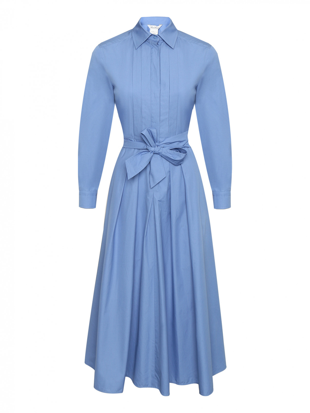Платье из хлопка с поясом Max Mara  –  Общий вид  – Цвет:  Синий