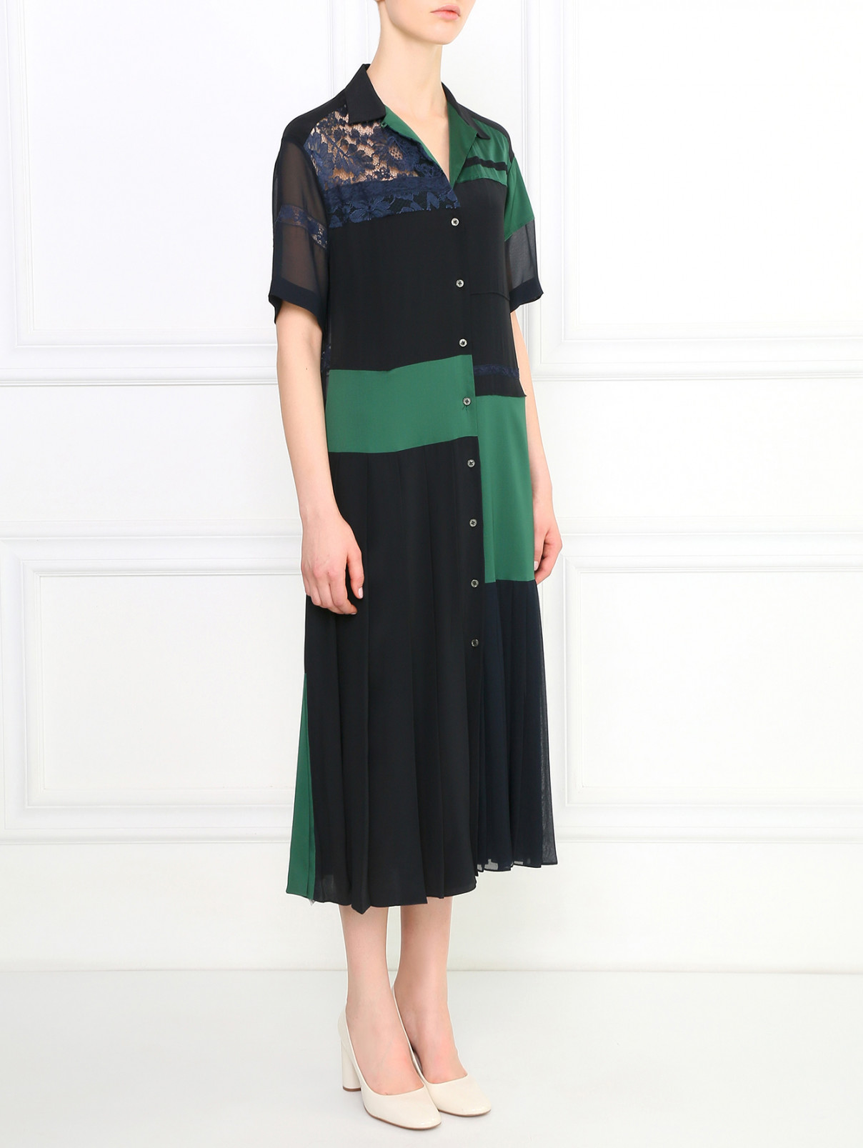 Платье из смешаного шелка с боковыми карманами Paul Smith  –  Модель Общий вид  – Цвет:  Зеленый