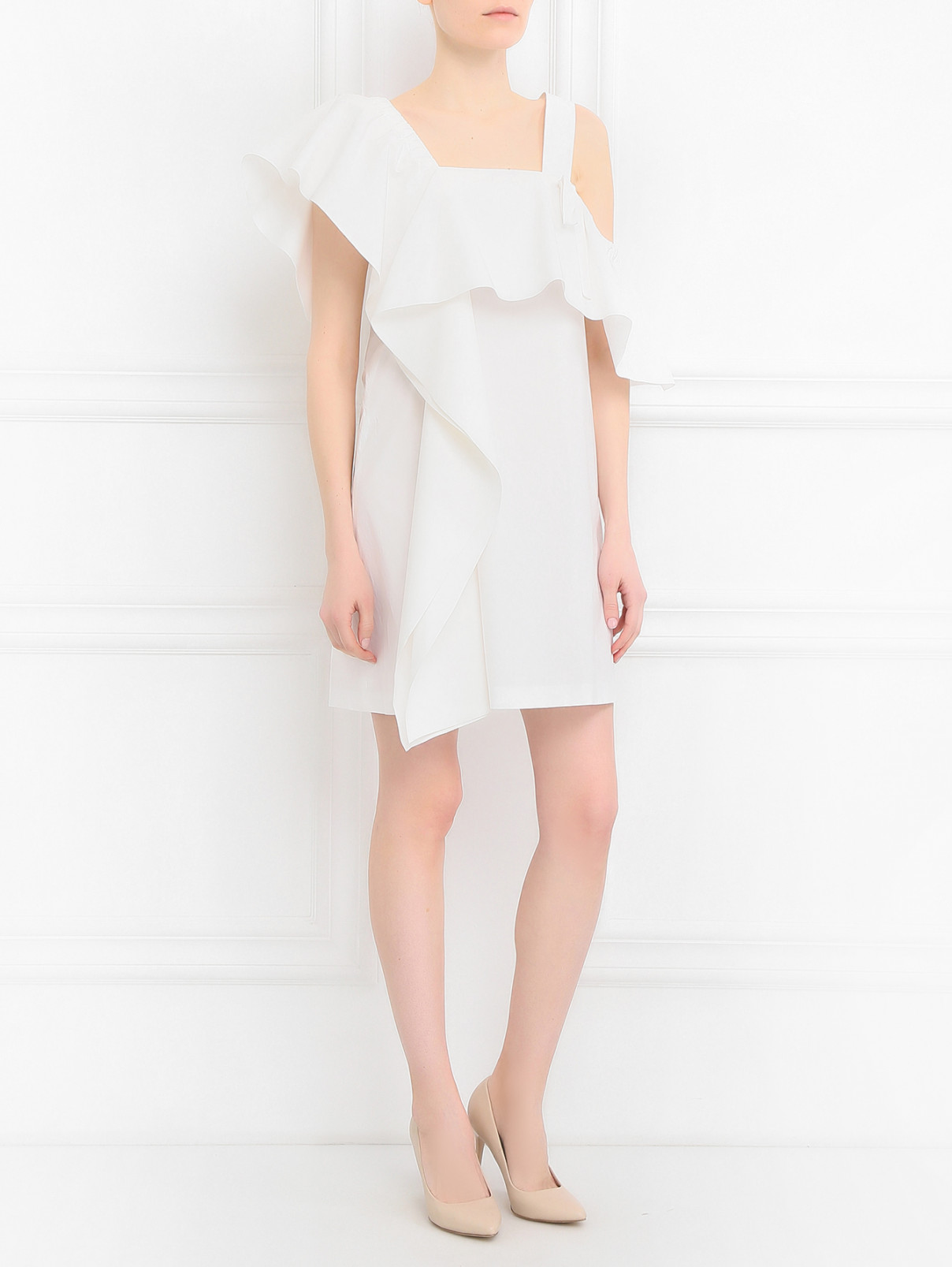 Платье-мини из хлопка с воланами Dorothee Schumacher  –  Модель Общий вид  – Цвет:  Белый