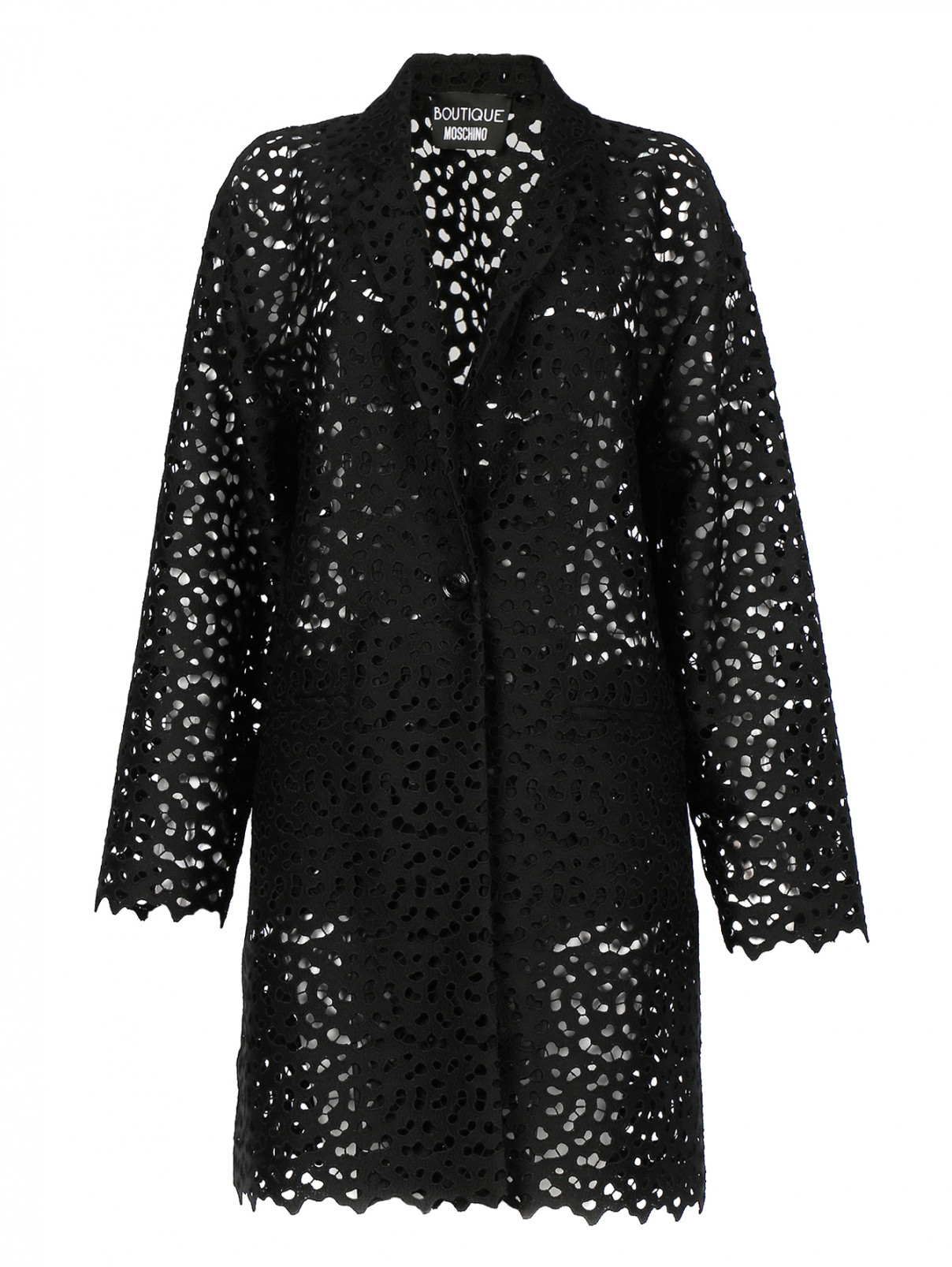 Легкое пальто из кружева Moschino Boutique  –  Общий вид  – Цвет:  Черный