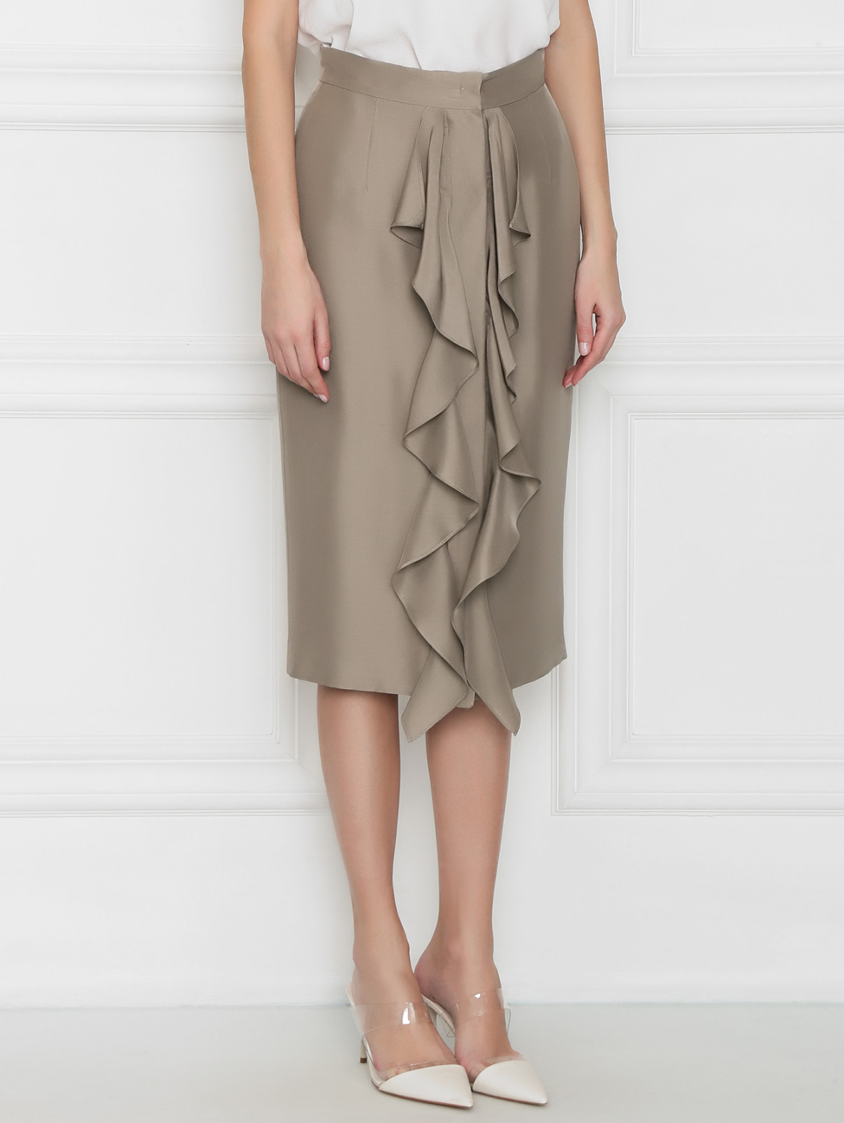 Юбка шелковая с воланом Max Mara  –  МодельВерхНиз  – Цвет:  Серый