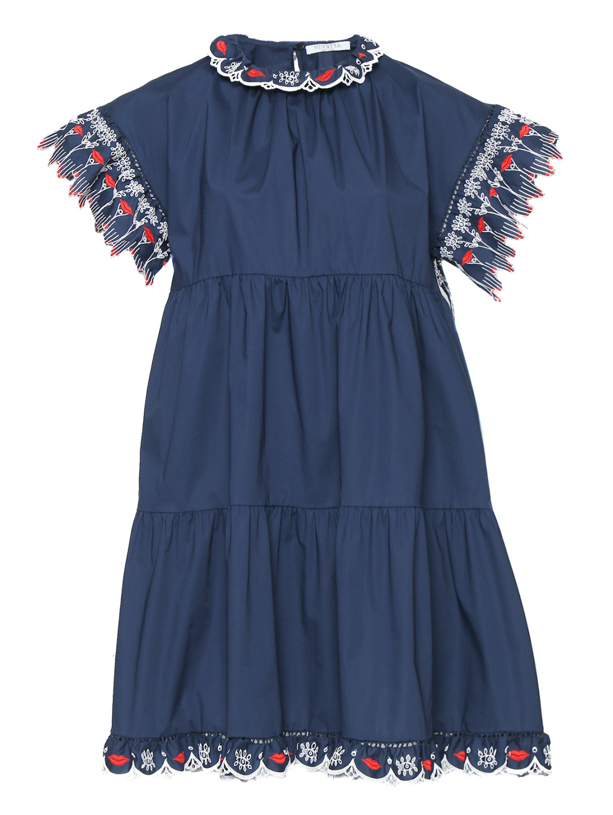 Платье-мини из хлопка с контрастной вышивкой Vivetta  –  Общий вид  – Цвет:  Синий