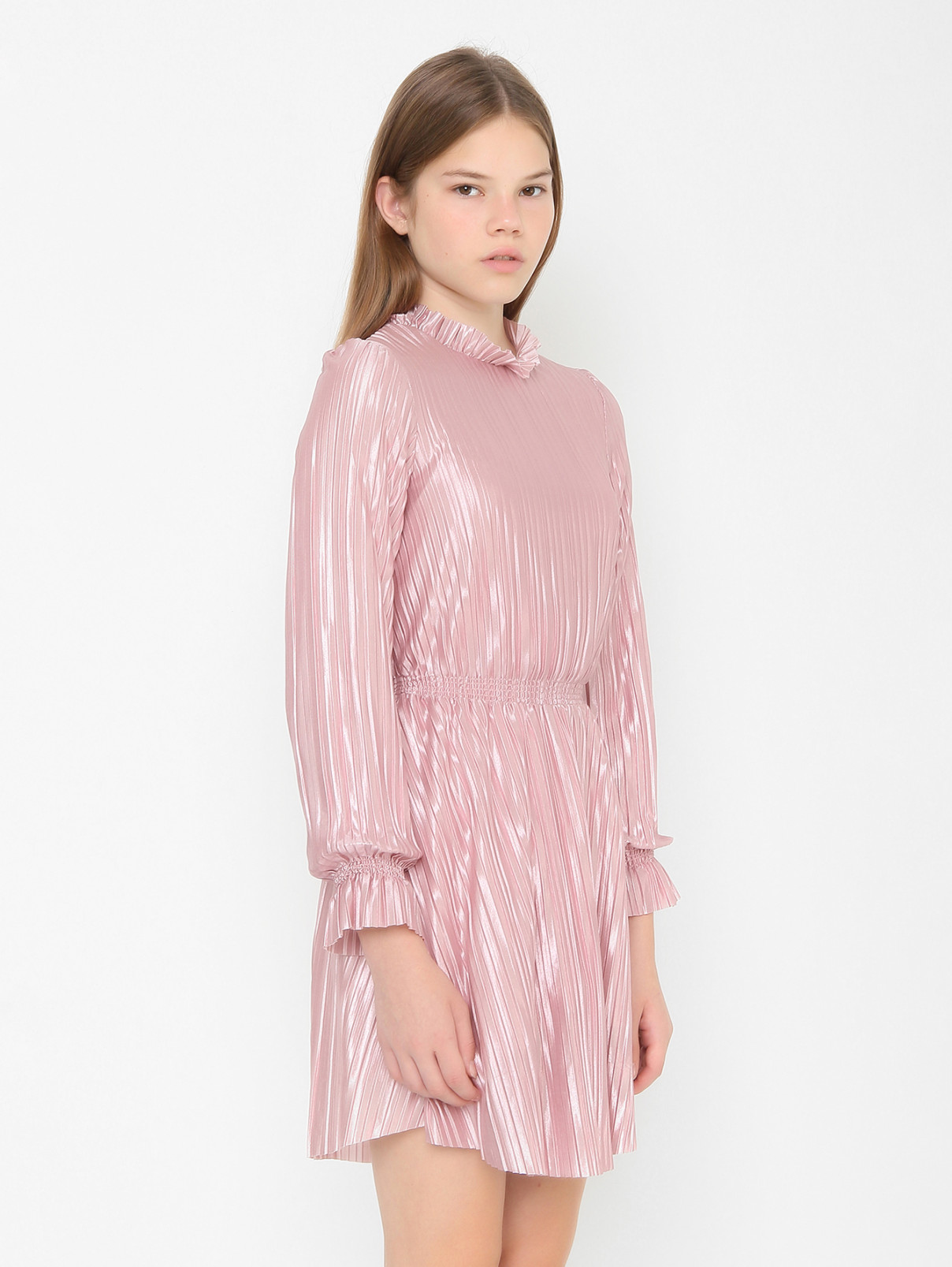 Платье-гофре с длинным рукавом PINKO  –  МодельВерхНиз  – Цвет:  Розовый