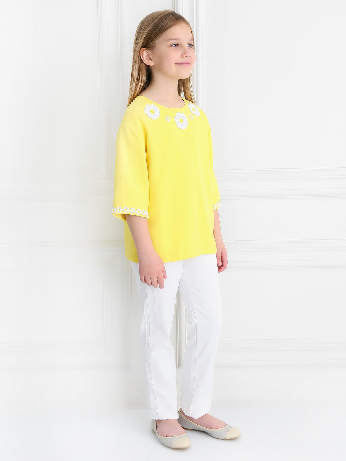 Блуза свободного кроя с вышивкой Dolce & Gabbana  –  Модель Общий вид  – Цвет:  Желтый