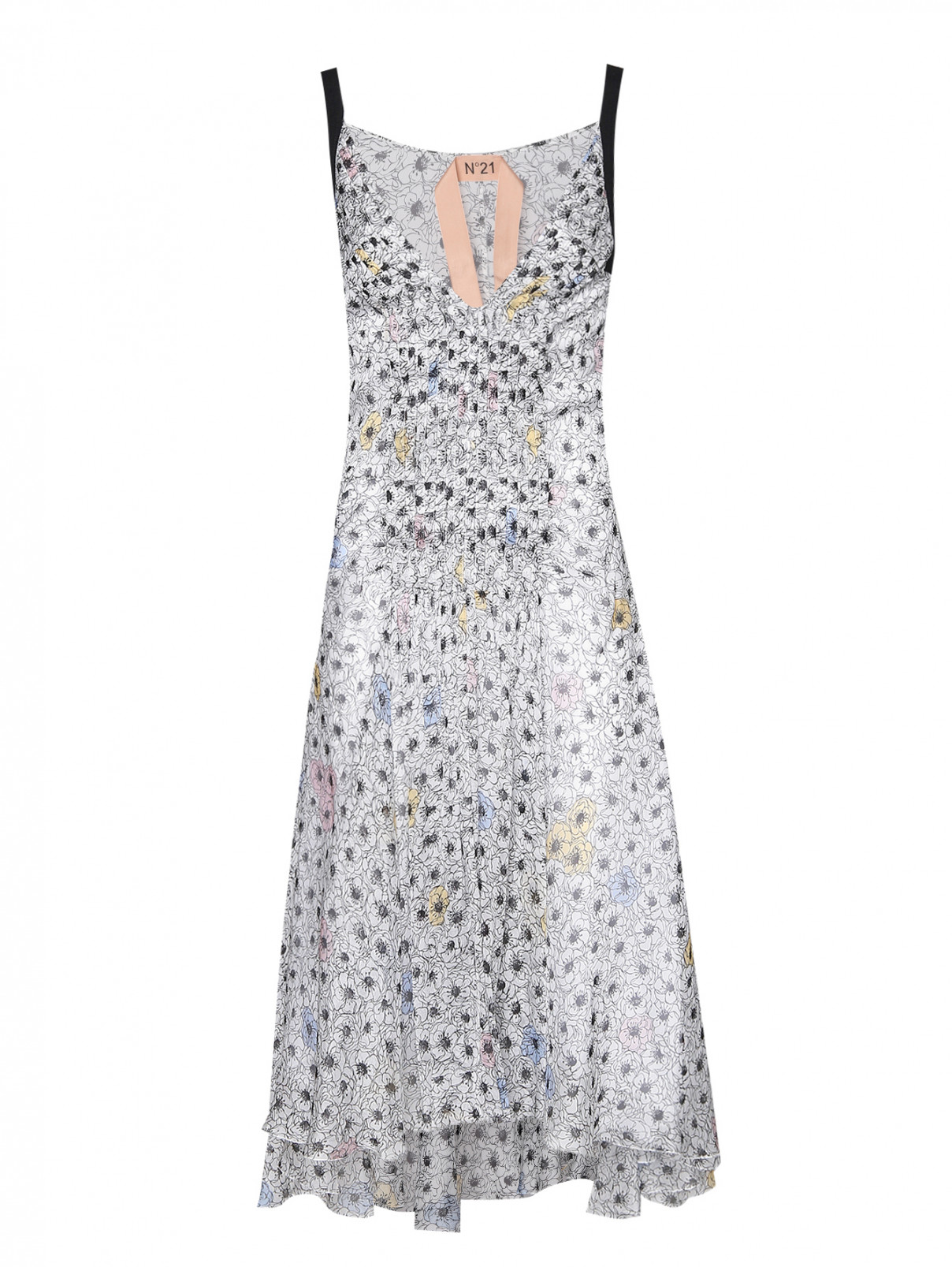 Платье из шелка с узором N21  –  Общий вид  – Цвет:  Белый