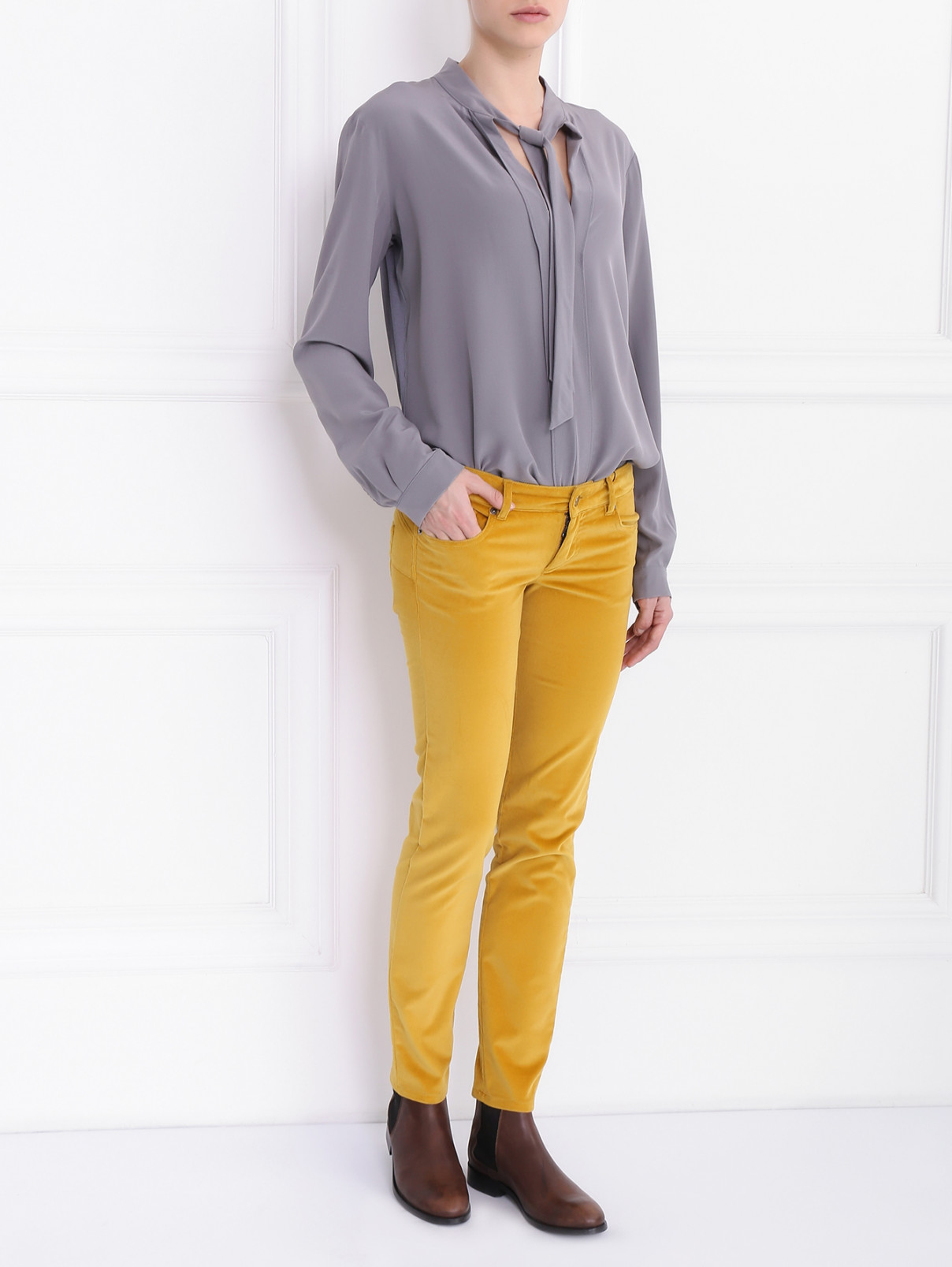 Комбинированная блуза с длинными рукавами Max Mara  –  Модель Общий вид  – Цвет:  Серый