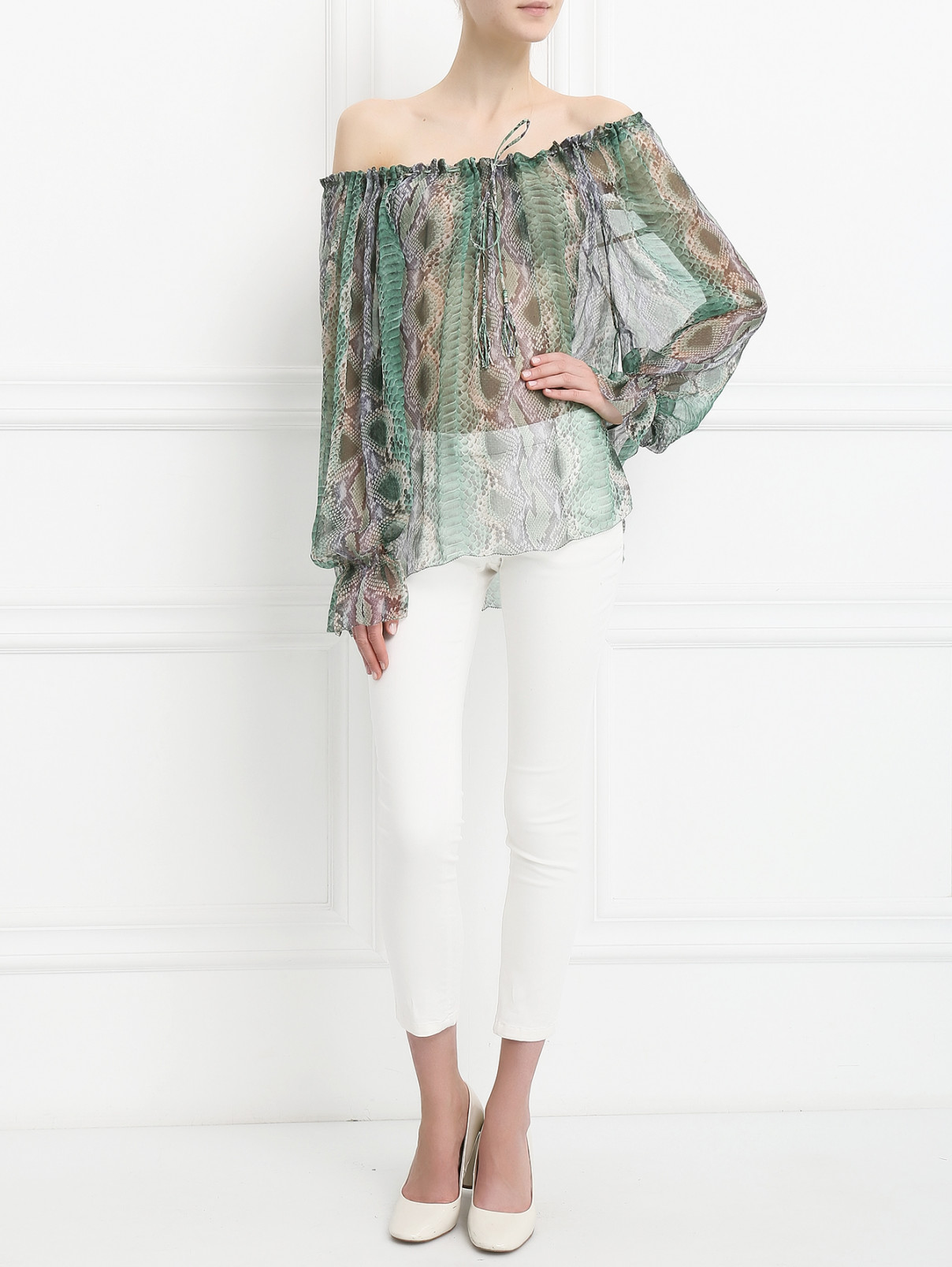 Блуза из шелка свободного кроя Ermanno Scervino  –  Модель Общий вид  – Цвет:  Зеленый