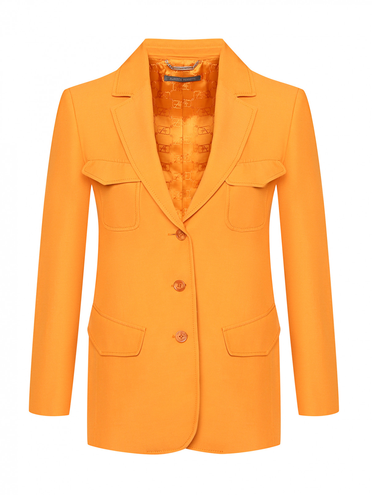 Однотонный жакет с карманами Alberta Ferretti  –  Общий вид  – Цвет:  Оранжевый