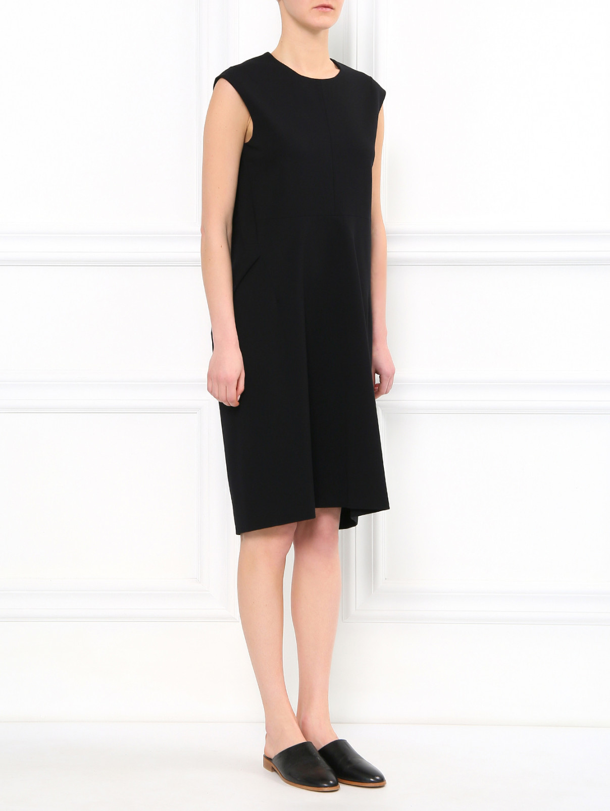 Платье-миди свободного фасона из смешанного хлопка Jil Sander  –  Модель Общий вид  – Цвет:  Черный