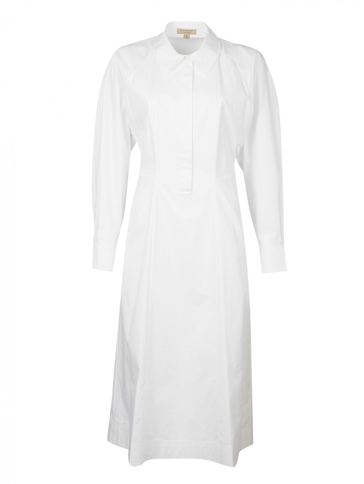 Платье хлопковое со сборкой Burberry  –  Общий вид  – Цвет:  Белый