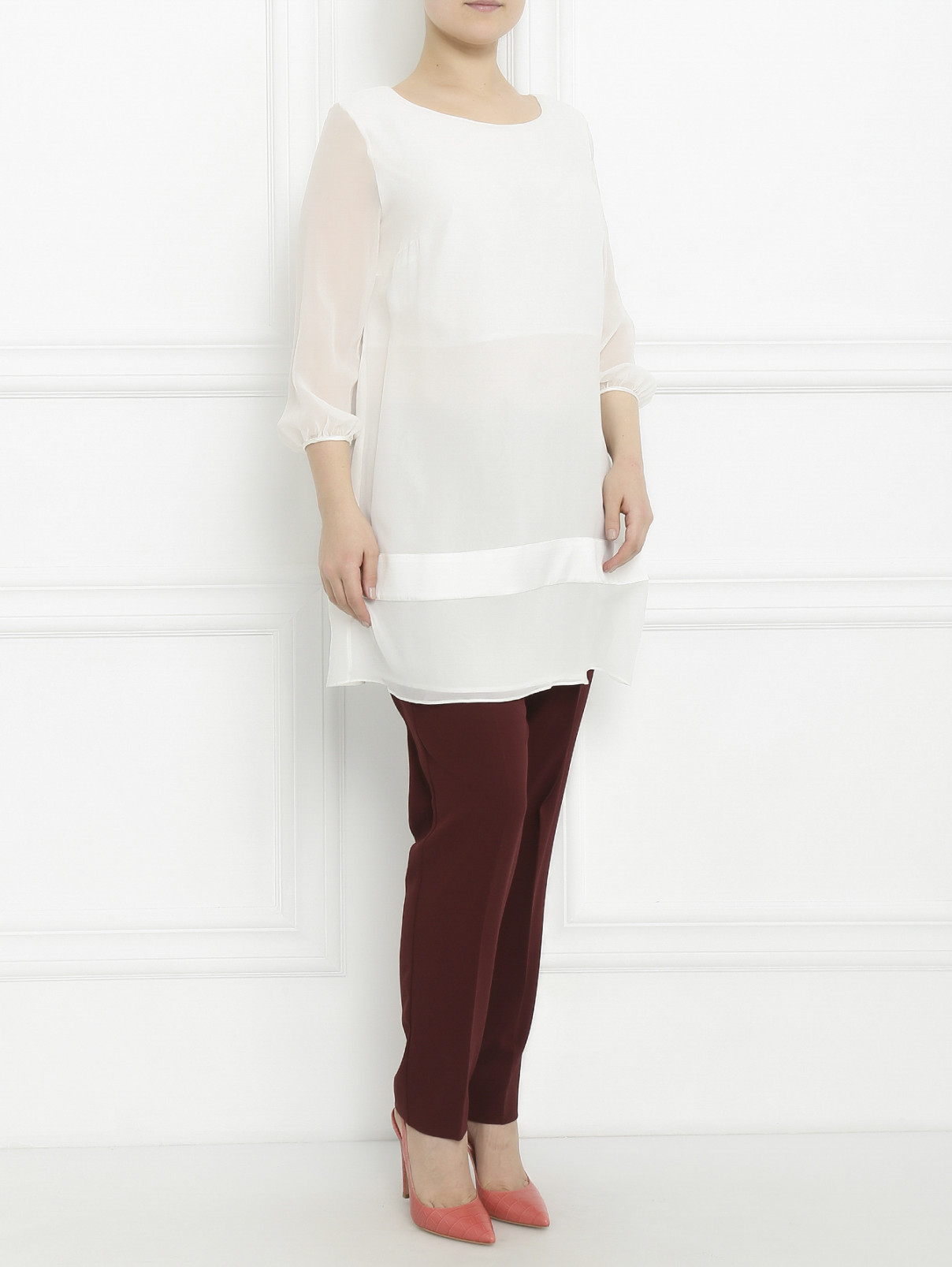 Блуза из шелка с рукавами 3/4 Marina Rinaldi  –  Модель Общий вид  – Цвет:  Белый