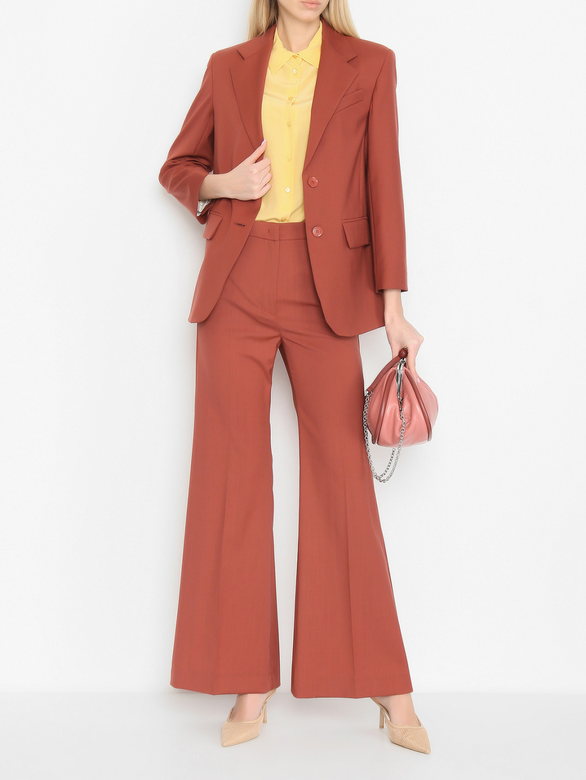 Широкие расклешенные костюмные брюки Weekend Max Mara  –  МодельОбщийВид  – Цвет:  Оранжевый