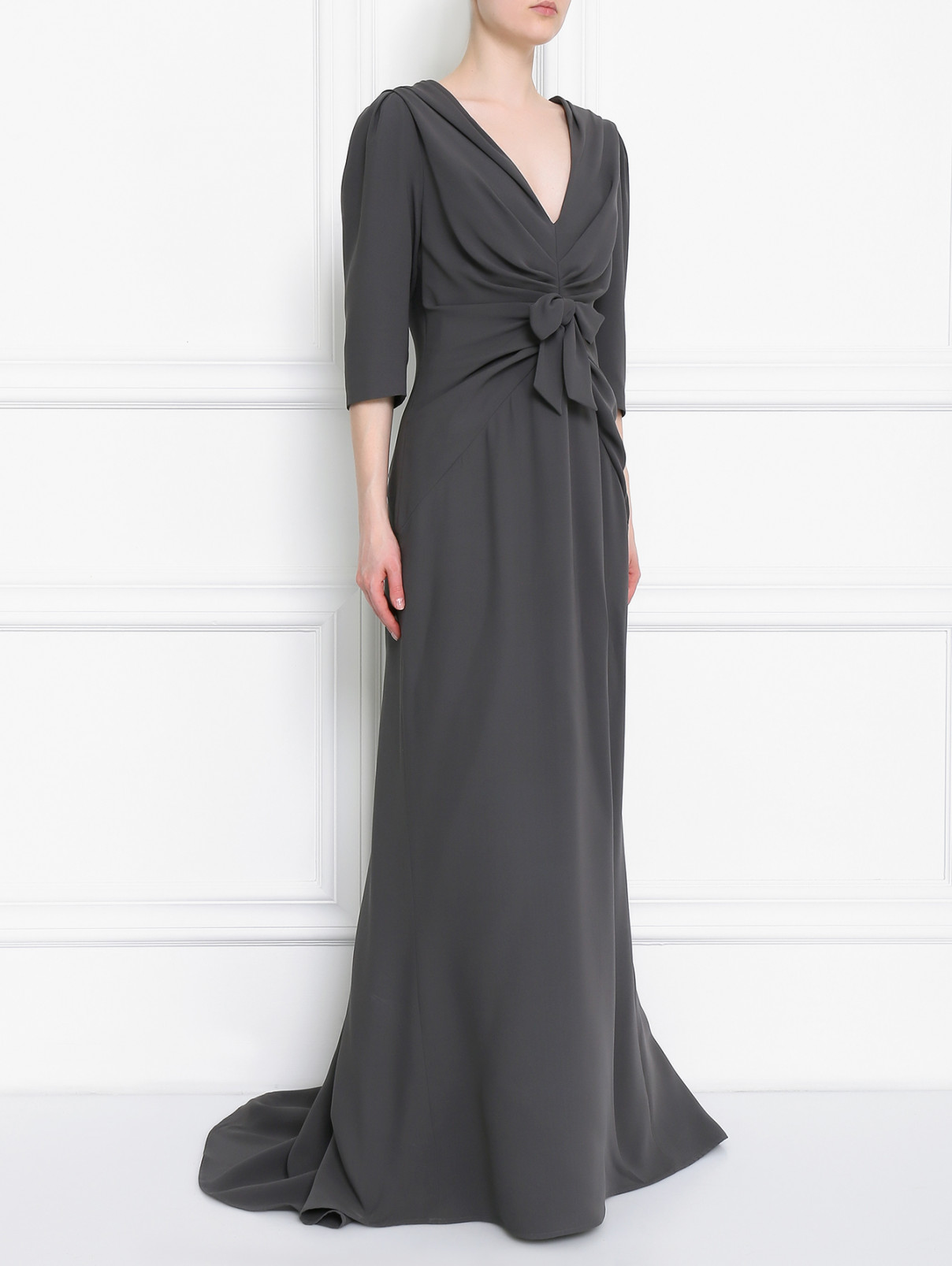 Платье-макси из шелка с драпировкой Carolina Herrera  –  Модель Общий вид  – Цвет:  Серый
