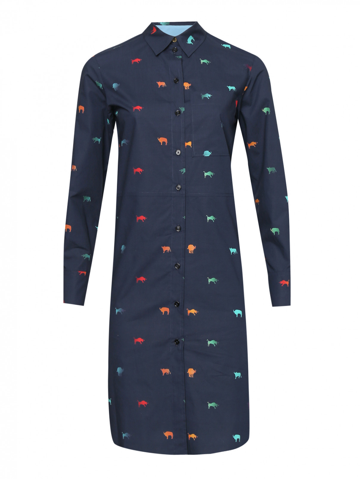Платье-рубашка из хлопка с узором Paul Smith  –  Общий вид  – Цвет:  Синий