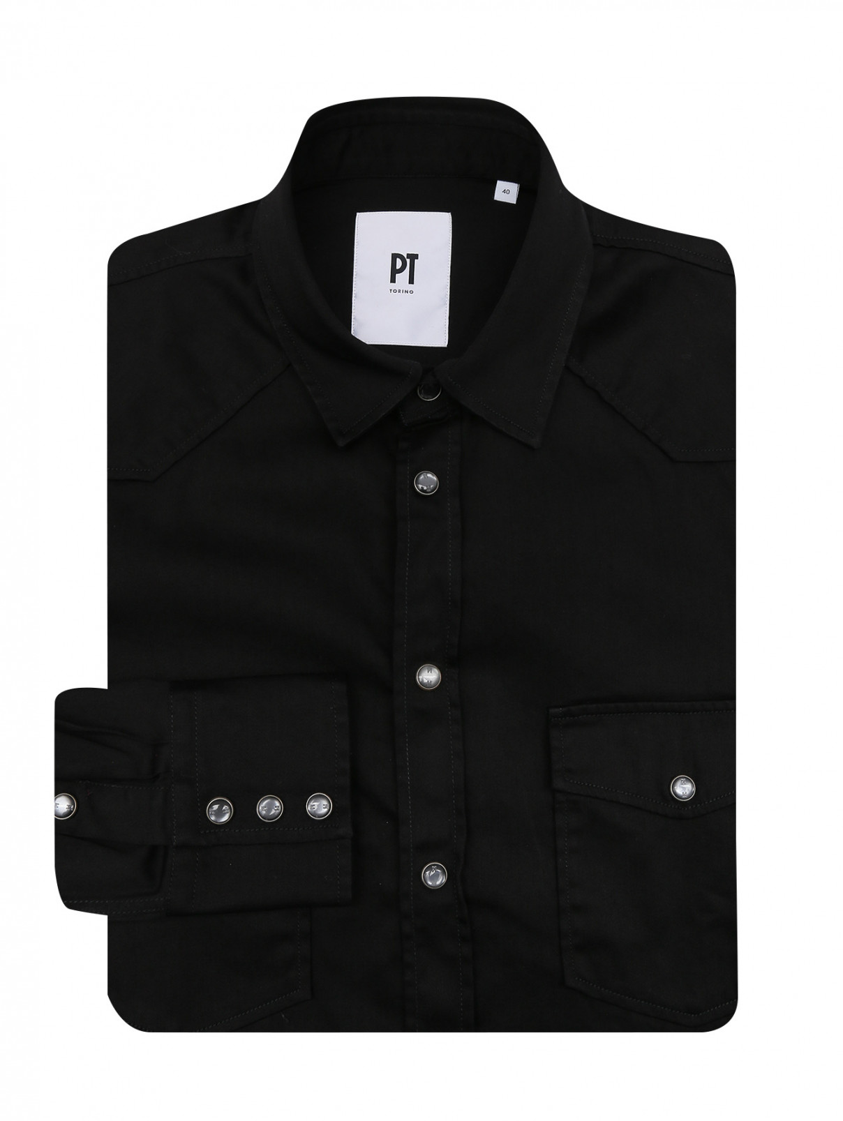 Рубашка из хлопка с карманами PT Torino  –  Общий вид  – Цвет:  Черный