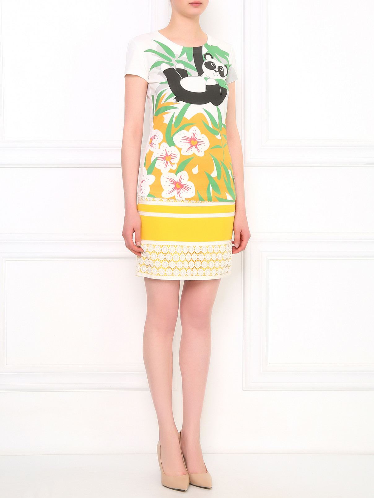 Юбка-мини с отделкой из кружева Moschino Cheap&Chic  –  Модель Общий вид  – Цвет:  Желтый