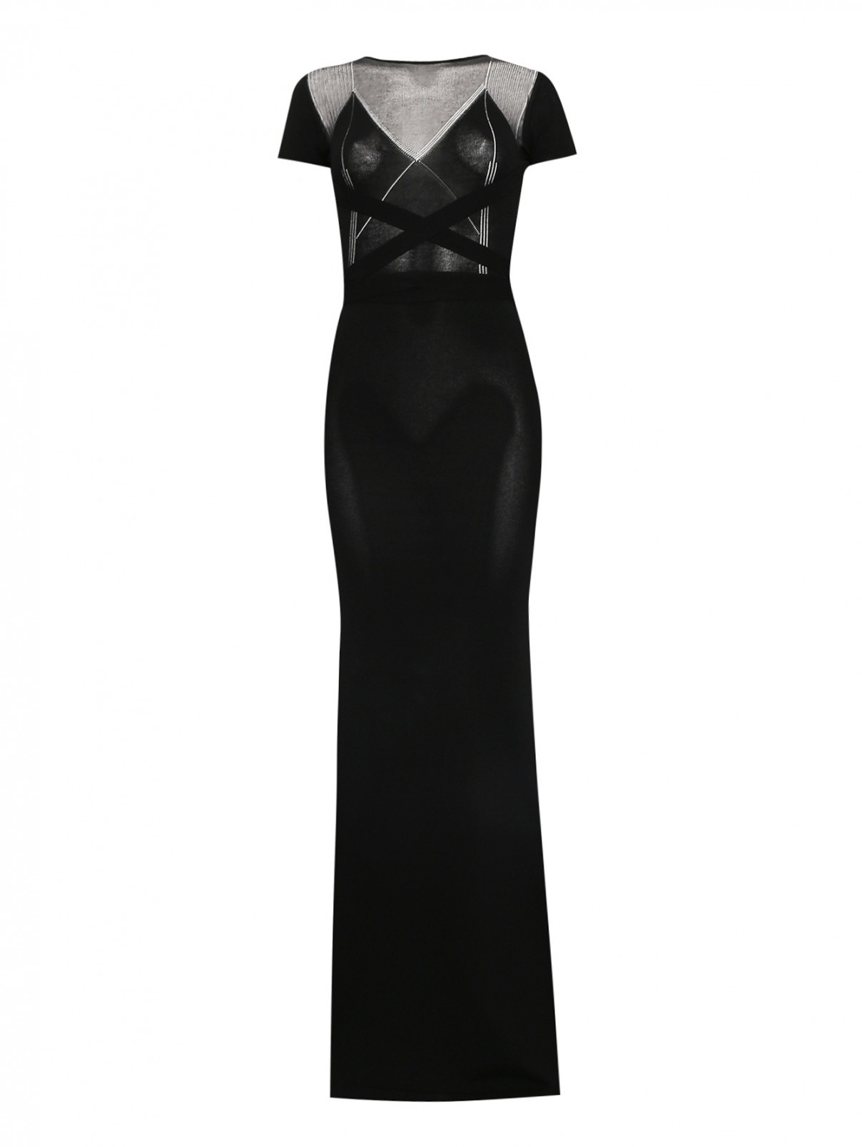 Платье-макси из трикотажа Elisabetta Franchi  –  Общий вид  – Цвет:  Черный
