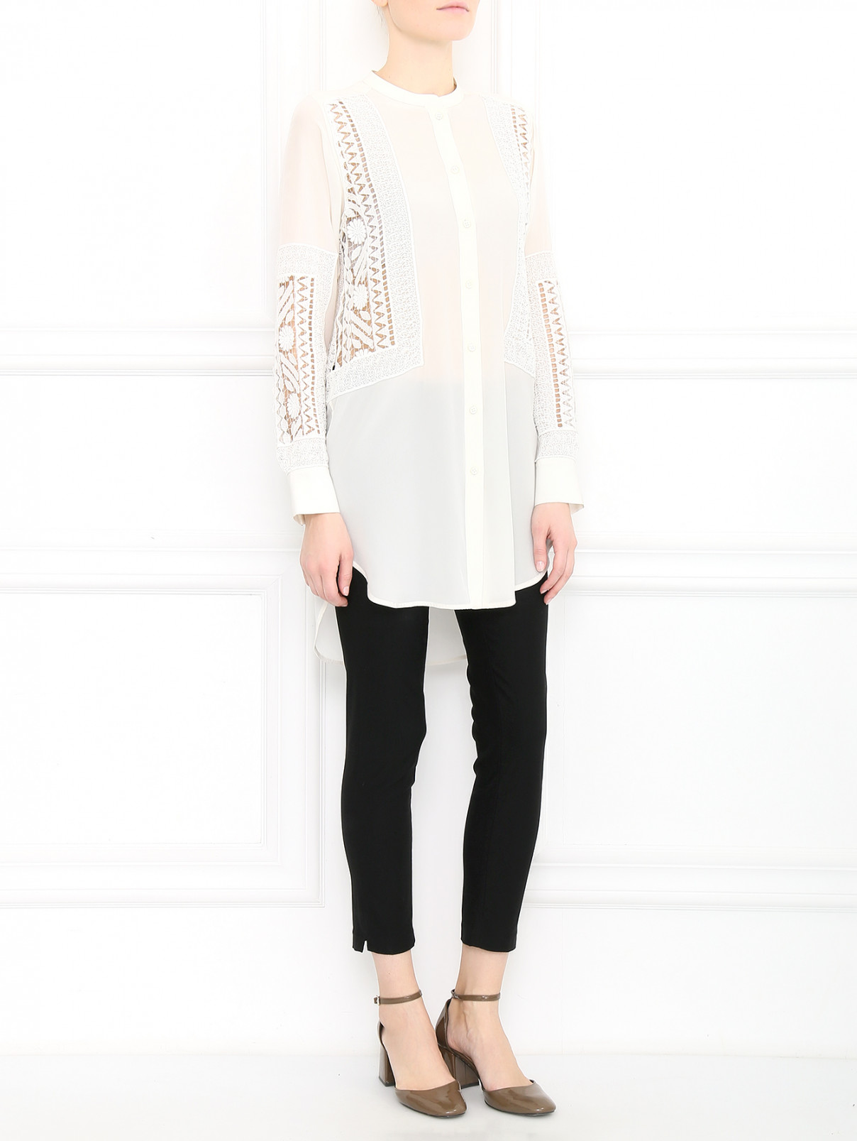Удлиненная блуза из шелка Ermanno Scervino  –  Модель Общий вид  – Цвет:  Белый