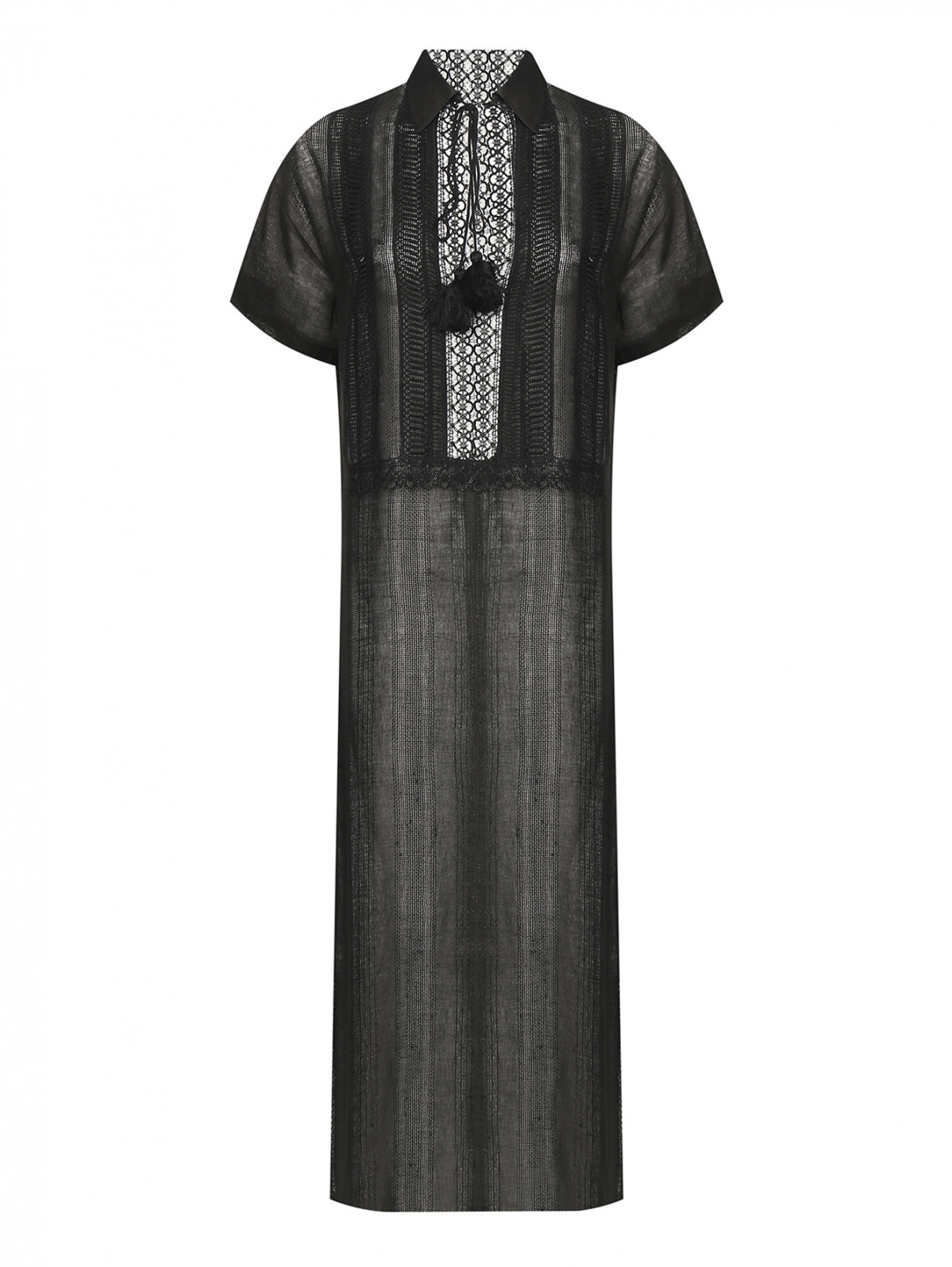 Платье-макси из льна с вышивкой Ermanno Scervino  –  Общий вид  – Цвет:  Черный