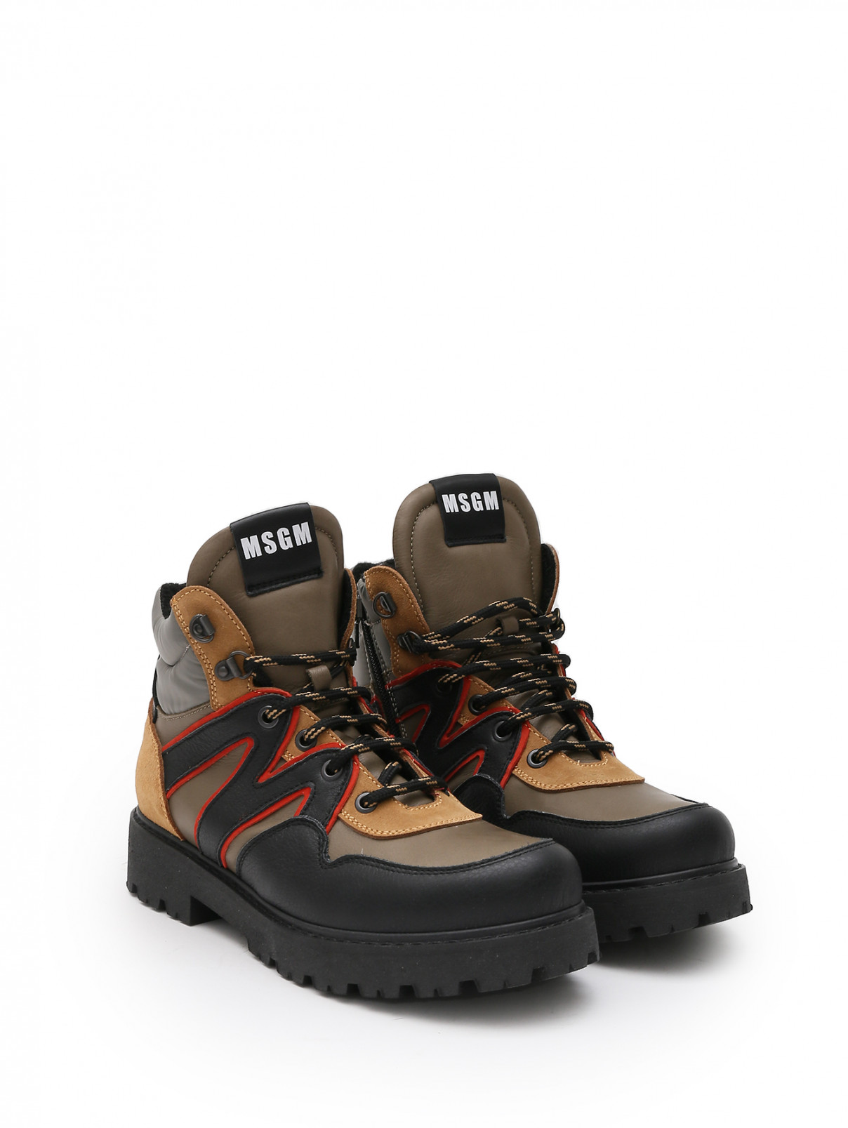 Утепленные ботинки из кожи MSGM  –  Общий вид  – Цвет:  Коричневый