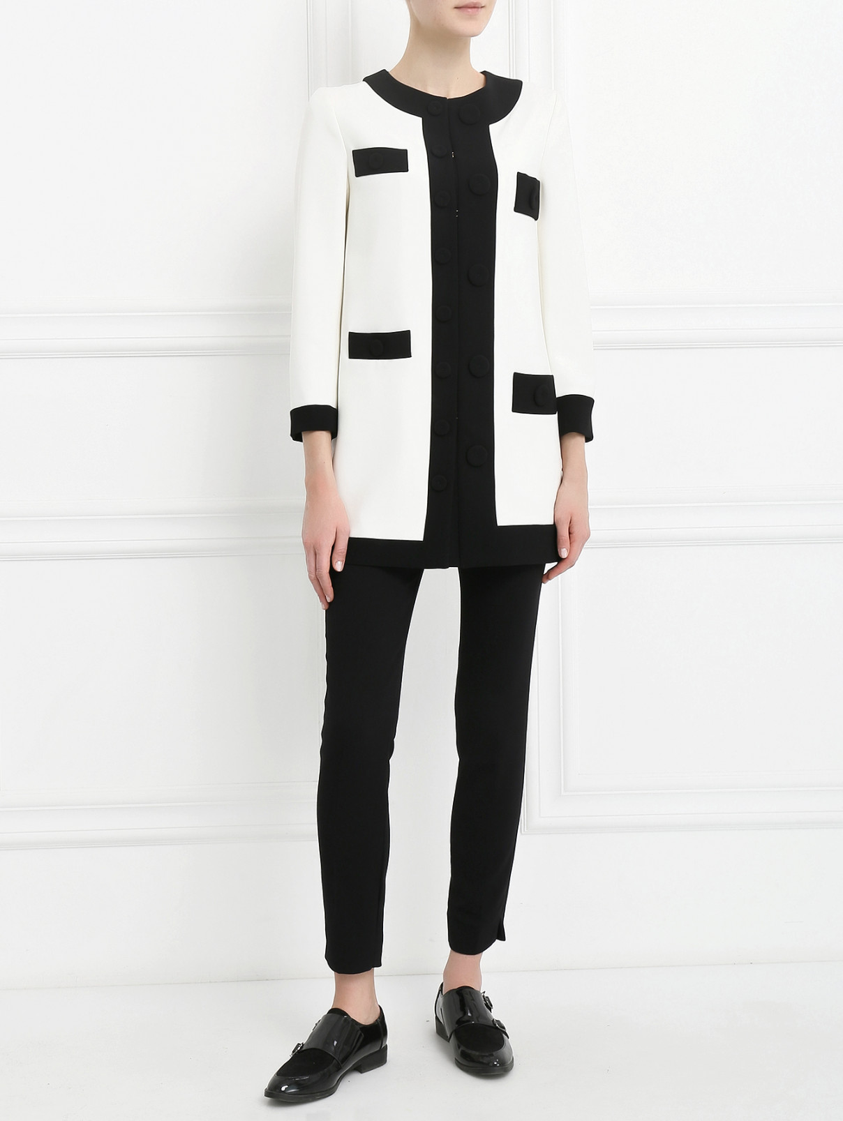 Укороченное пальто с декором Moschino Boutique  –  Модель Общий вид  – Цвет:  Белый