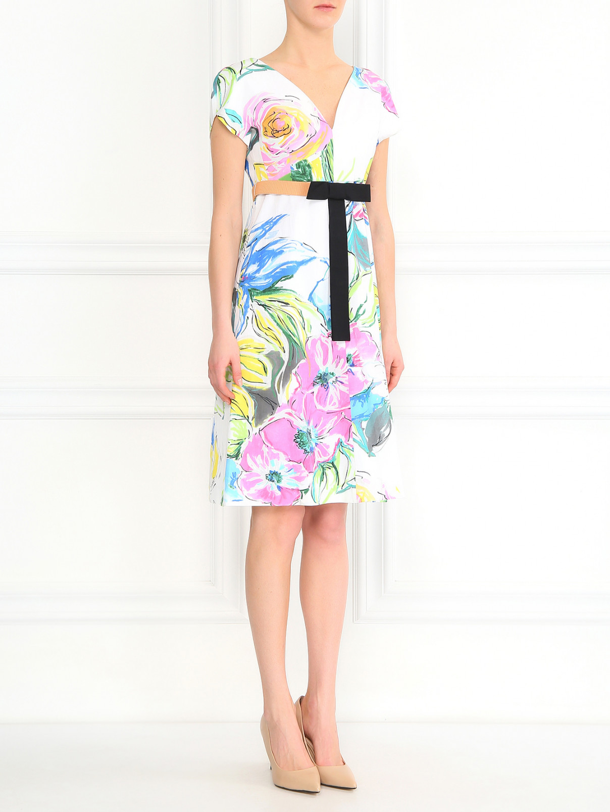 Платье из смешанного хлопка с цветочным узором и поясом в комплекте Antonio Marras  –  Модель Общий вид  – Цвет:  Белый
