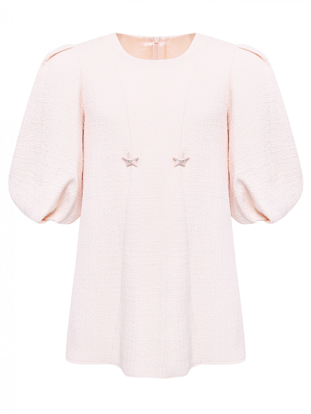 Платье-мини с пышными рукавами Elisabetta Franchi  –  Общий вид  – Цвет:  Бежевый